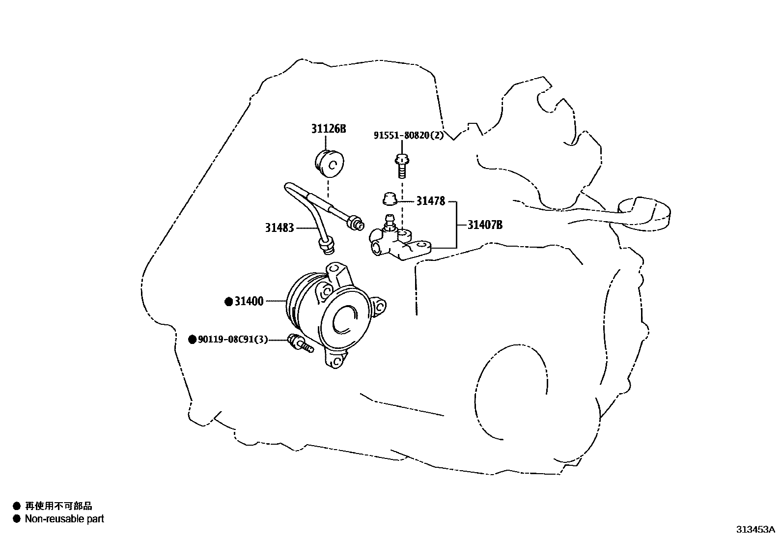 Toyota YARIS 离合器分离缸 EPC diagram — 313453A