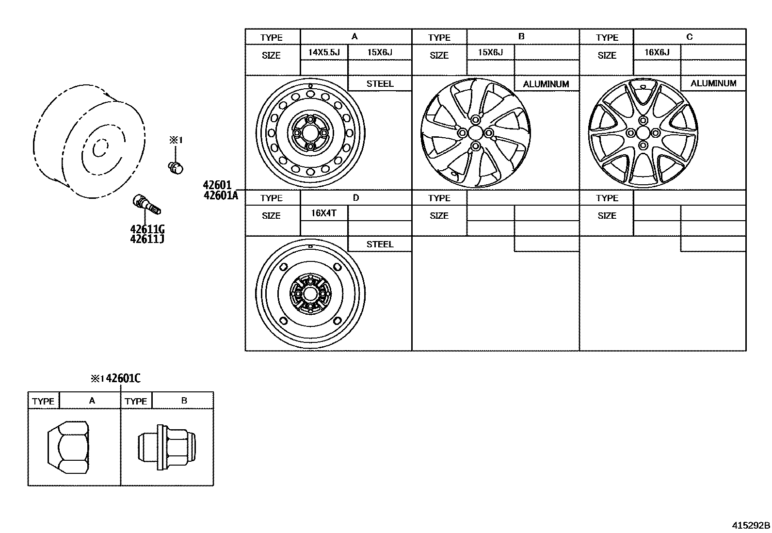 Toyota YARIS 车轮和车轮盖 EPC diagram — 415292B