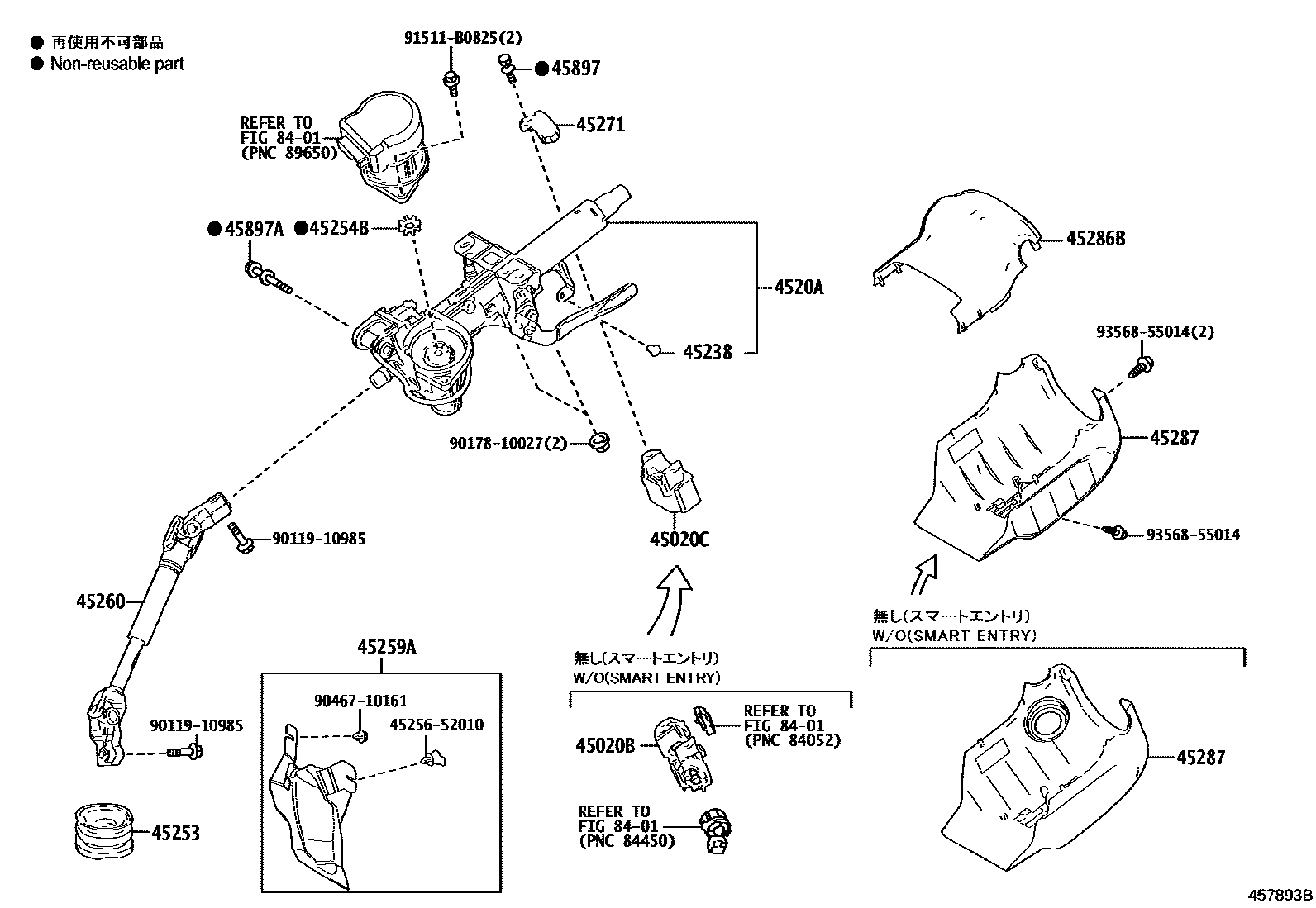 Toyota YARIS Steering Column & Shaft EPC diagram — 457893B