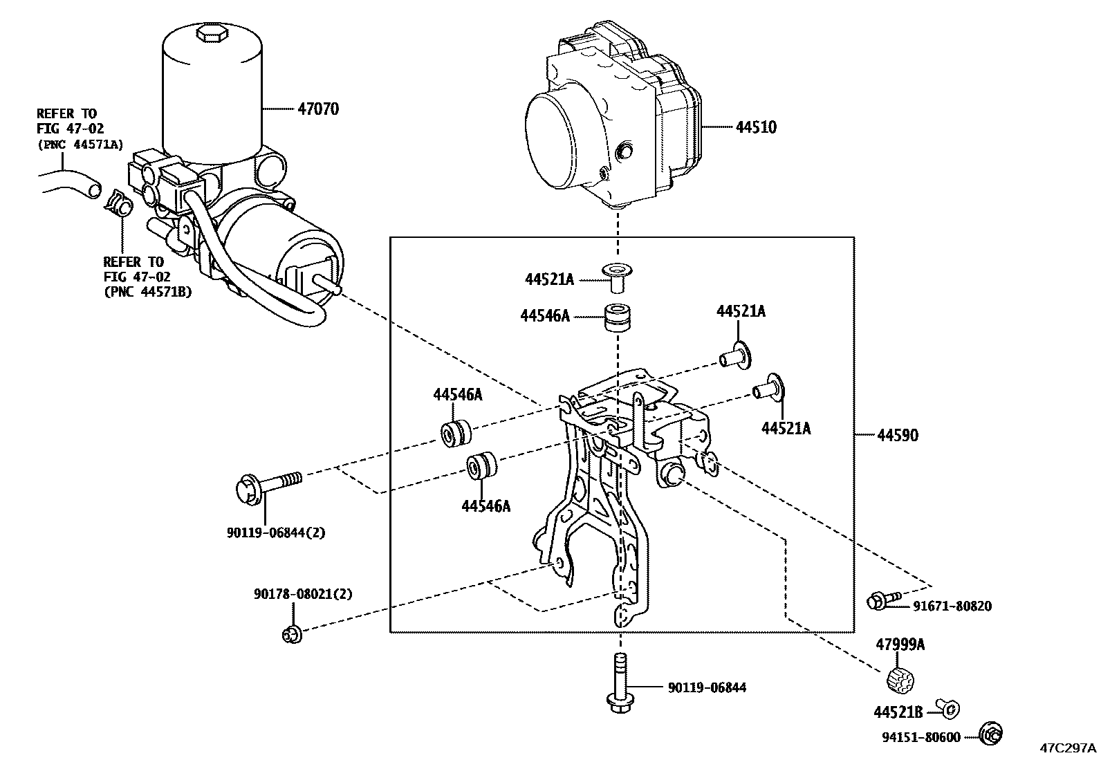 Toyota YARIS 制动配管和卡箍 EPC diagram — 47C297A