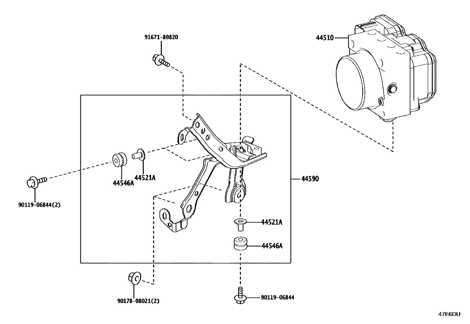 Toyota YARIS 制动配管和卡箍 EPC diagram — 47E6DU