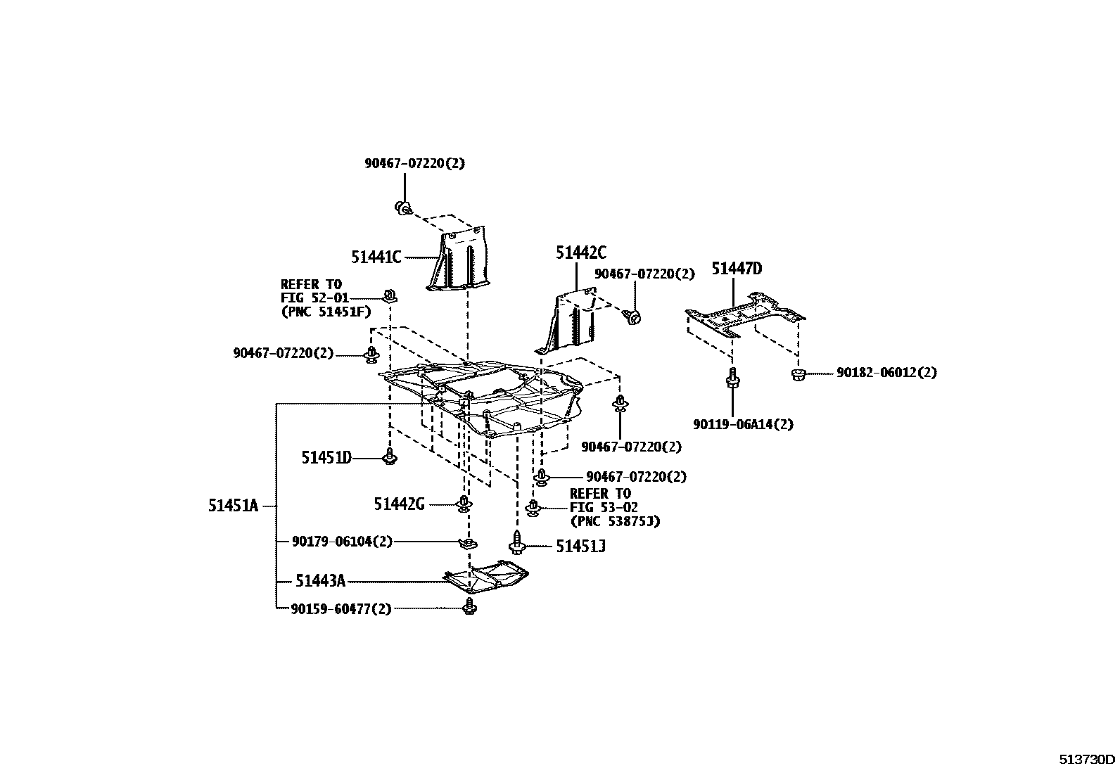 Toyota YARIS 悬架横梁和发动机底罩 EPC diagram — 513730D