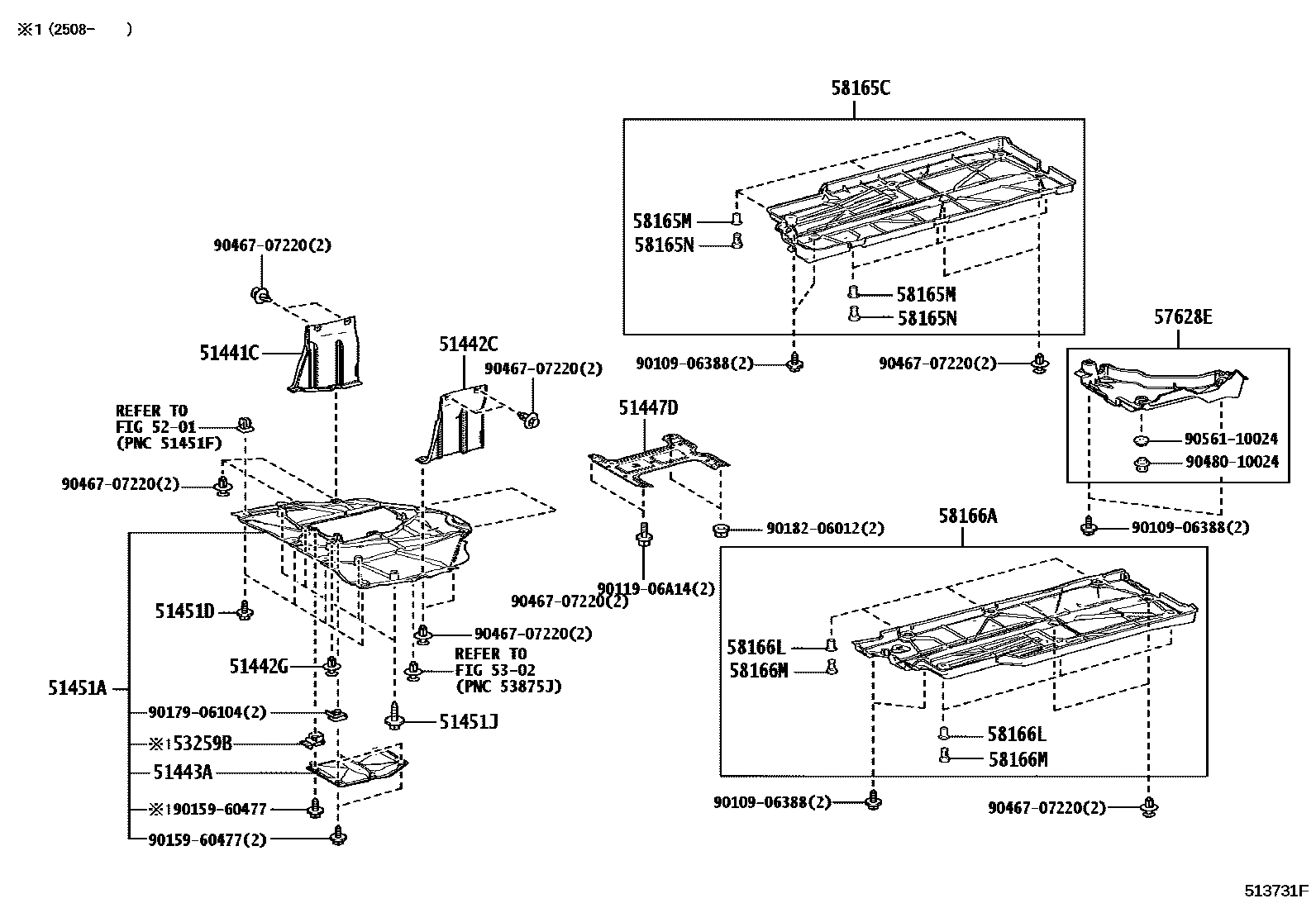 Toyota YARIS 悬架横梁和发动机底罩 EPC diagram — 513731F