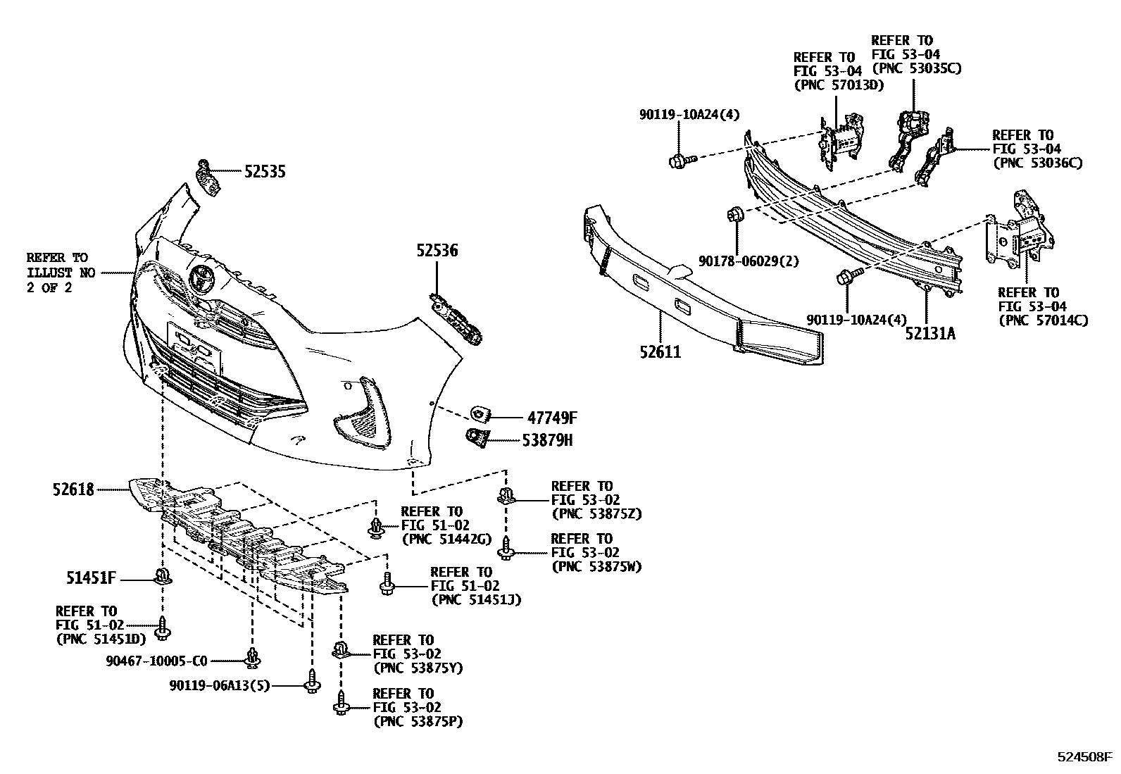 Toyota YARIS 前保险杠及附件 EPC diagram — 524508F