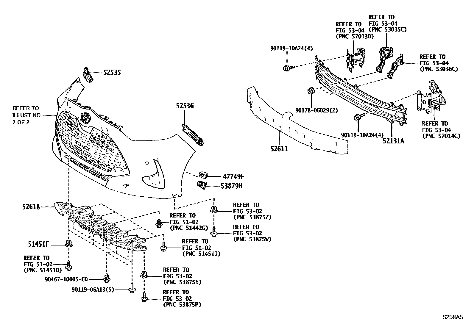 Toyota YARIS 前保险杠及附件 EPC diagram — 5258A5