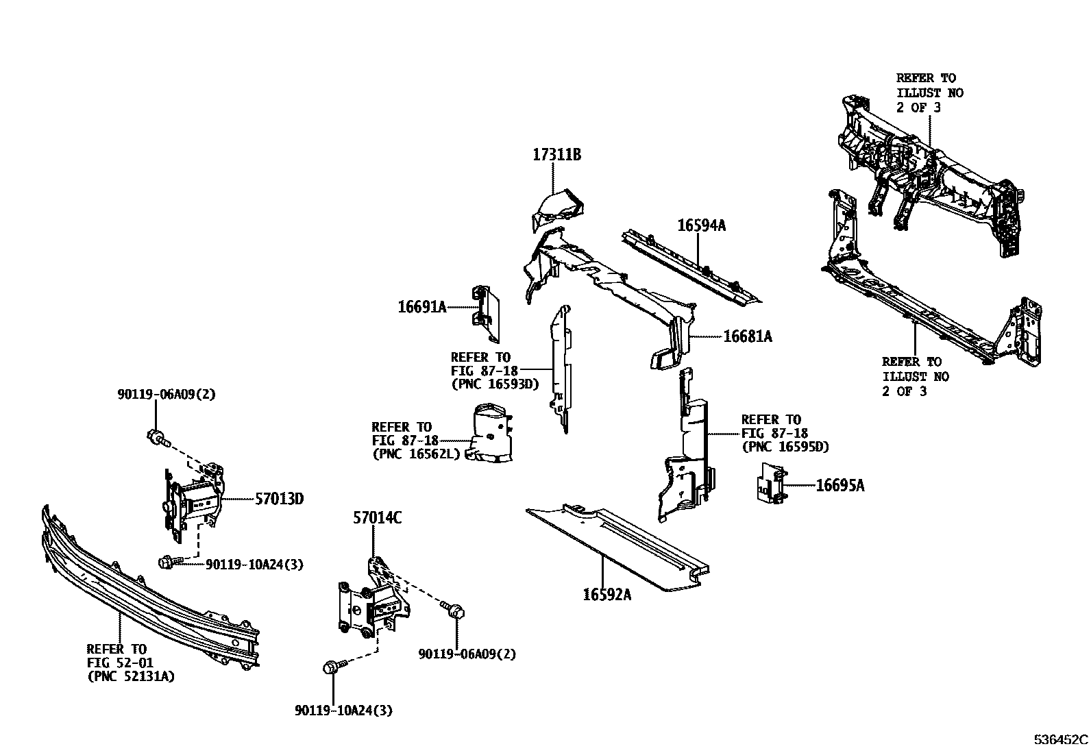 Toyota YARIS 前翼子板挡泥板和前围板 EPC diagram — 536452C