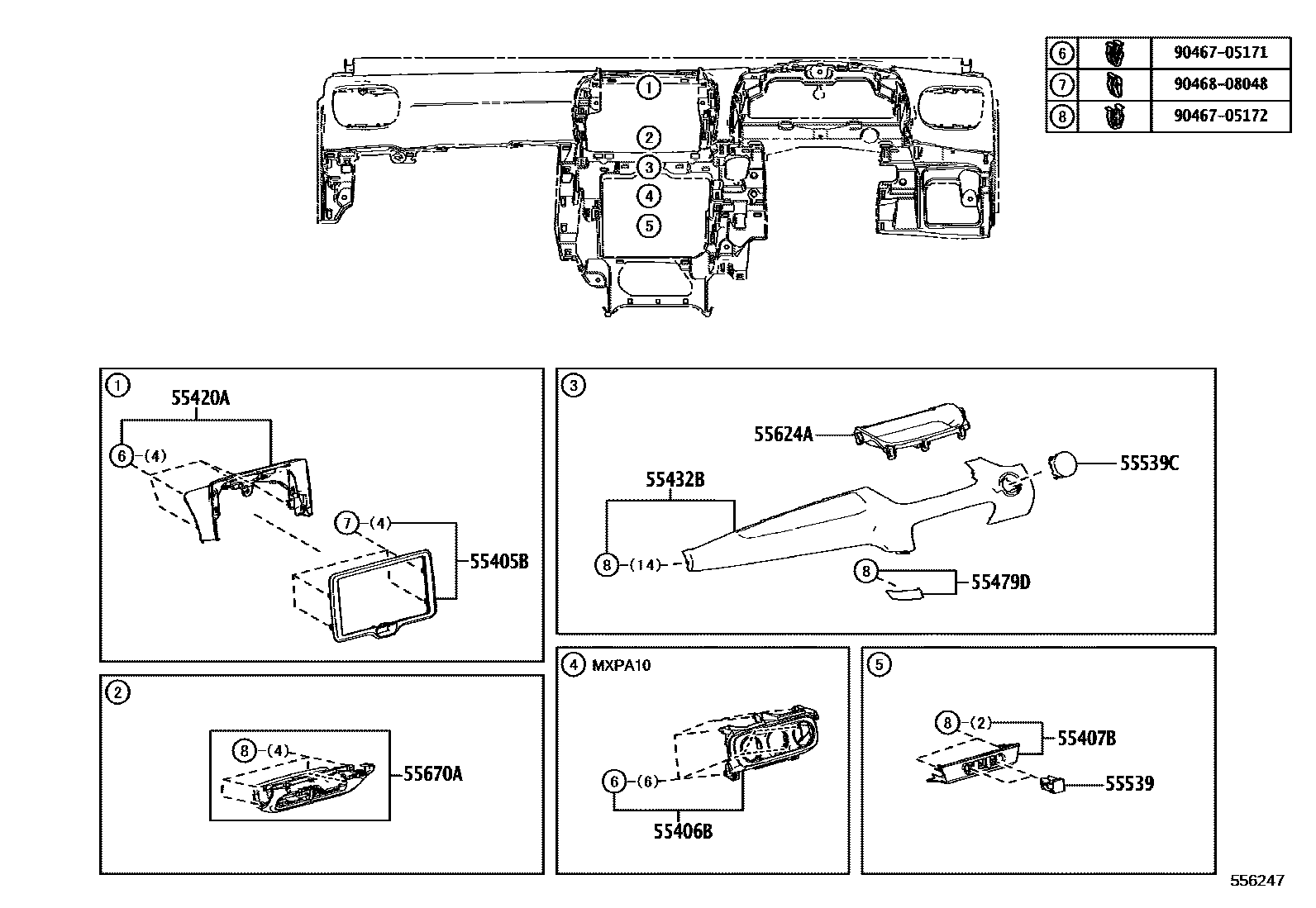 Toyota YARIS 仪表板和手套箱 EPC diagram — 556247