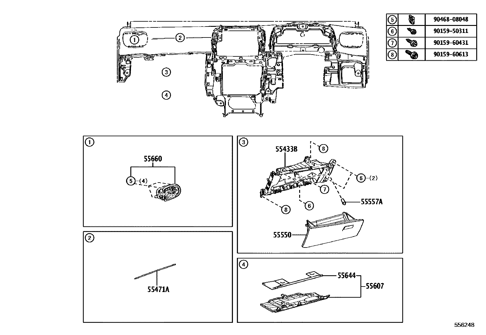 Toyota YARIS 仪表板和手套箱 EPC diagram — 556248