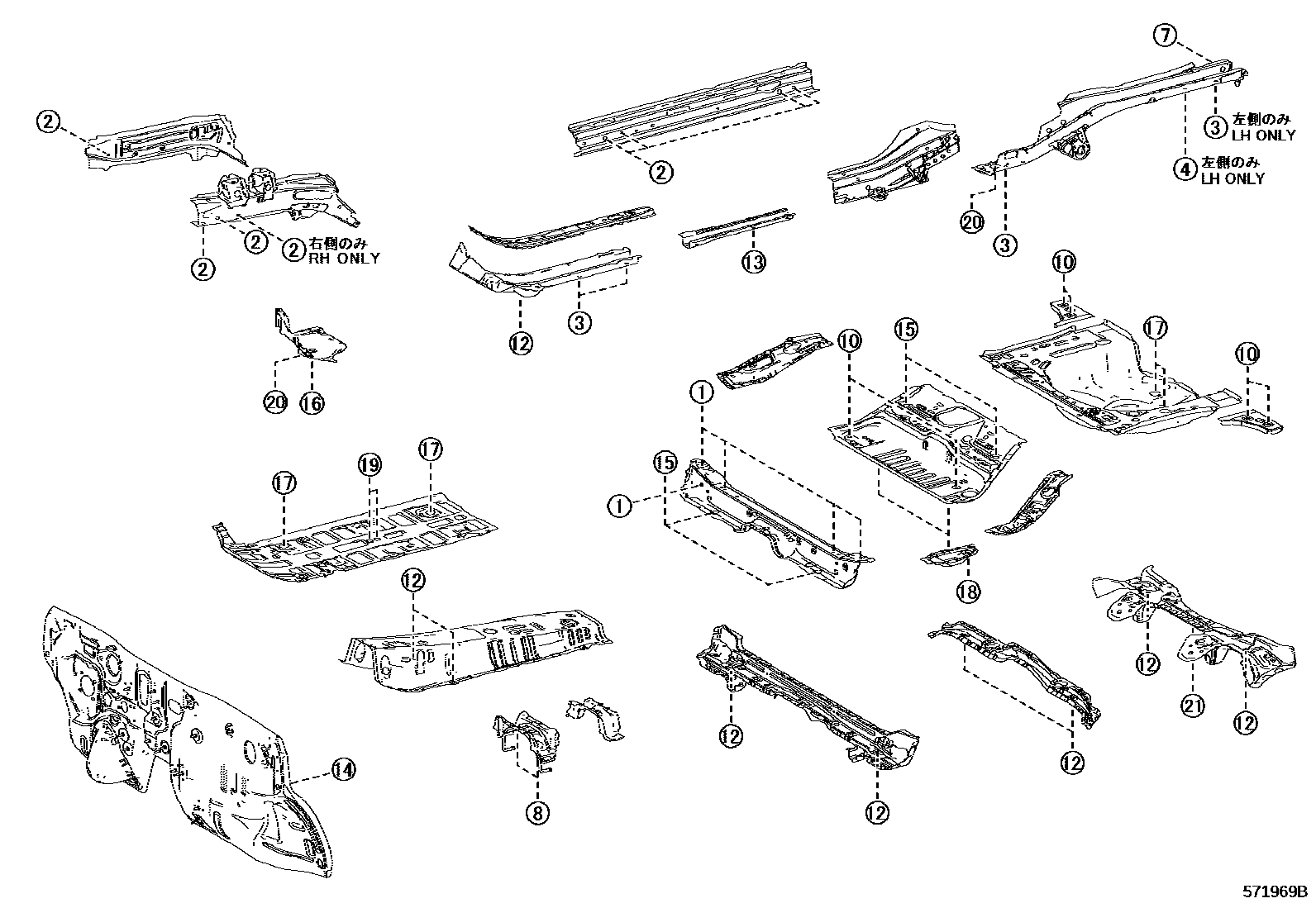 Toyota YARIS hole plug EPC diagram — 571969B