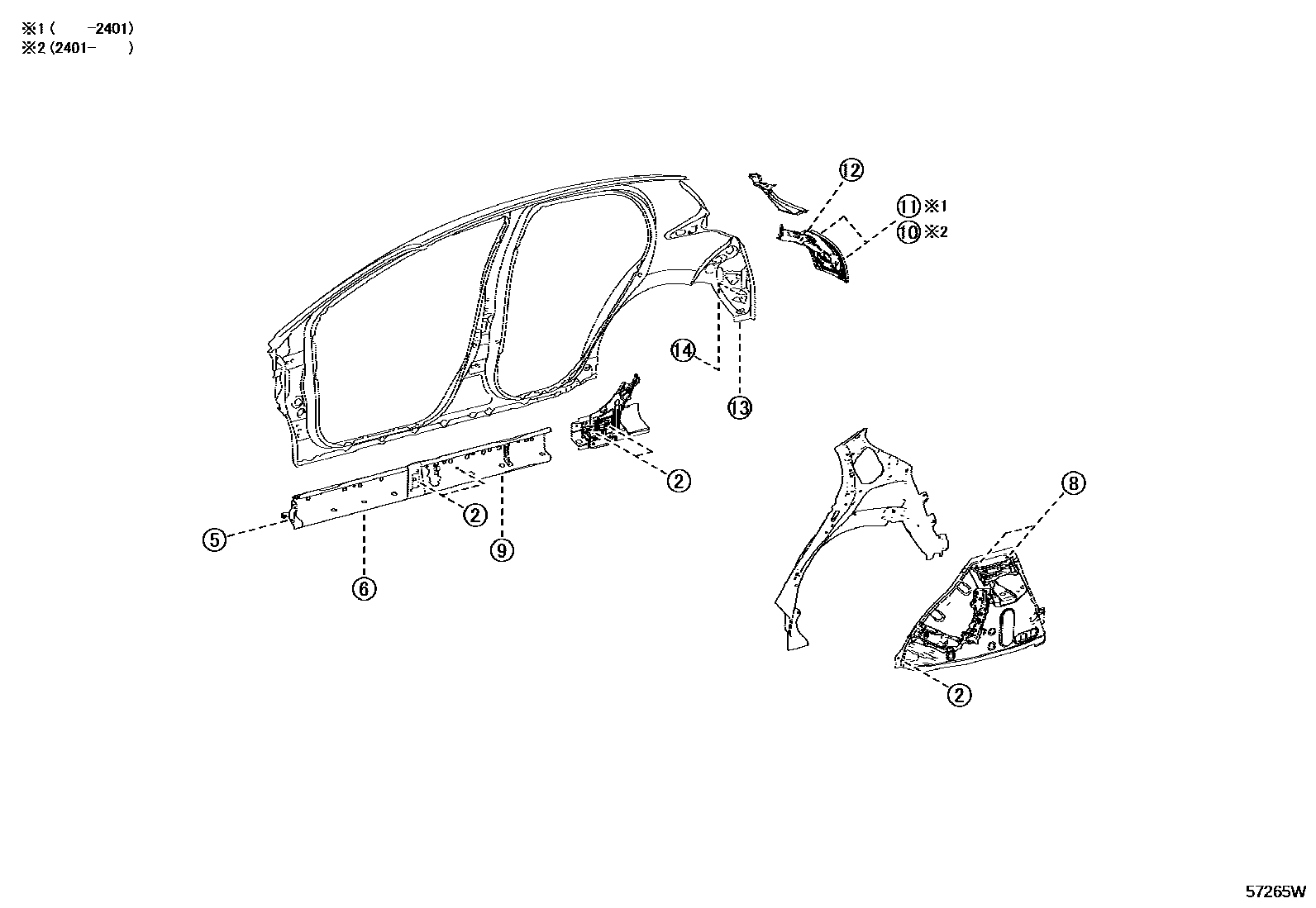 Toyota YARIS hole plug EPC diagram — 57265W