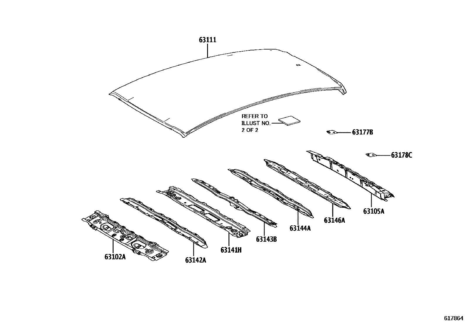 Toyota YARIS 天窗板和背窗玻璃 EPC diagram — 617864