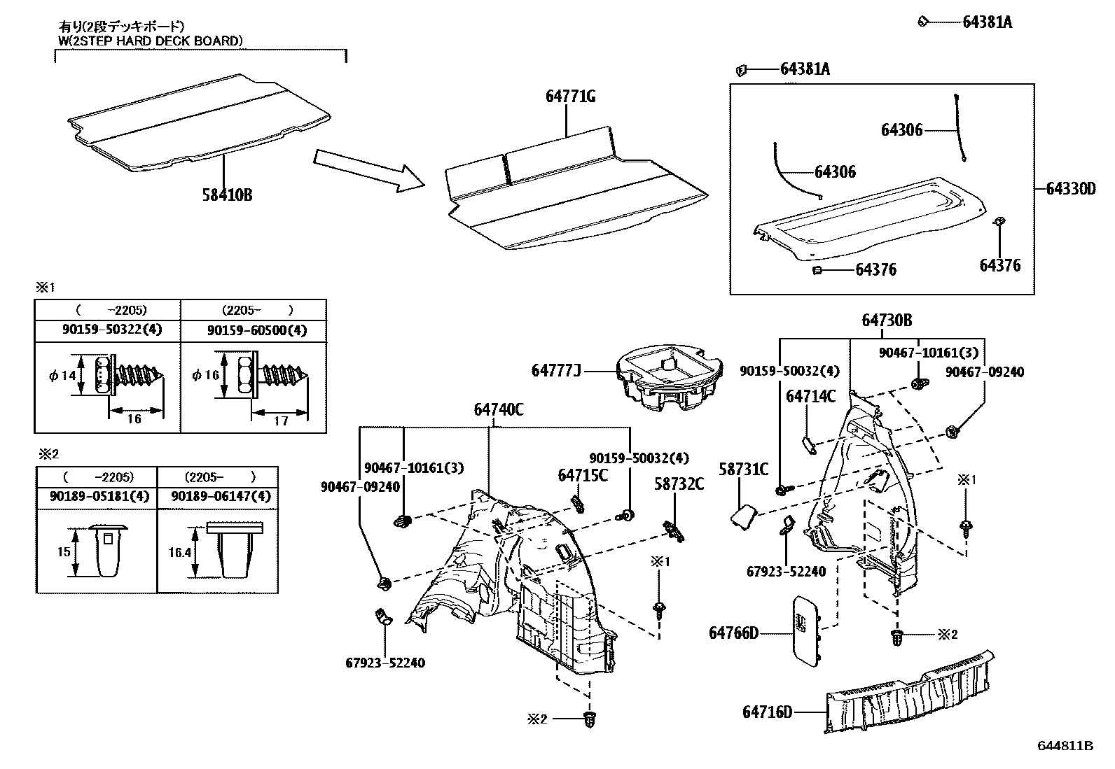 Toyota YARIS 底板和底板装饰罩 EPC diagram — 644811B