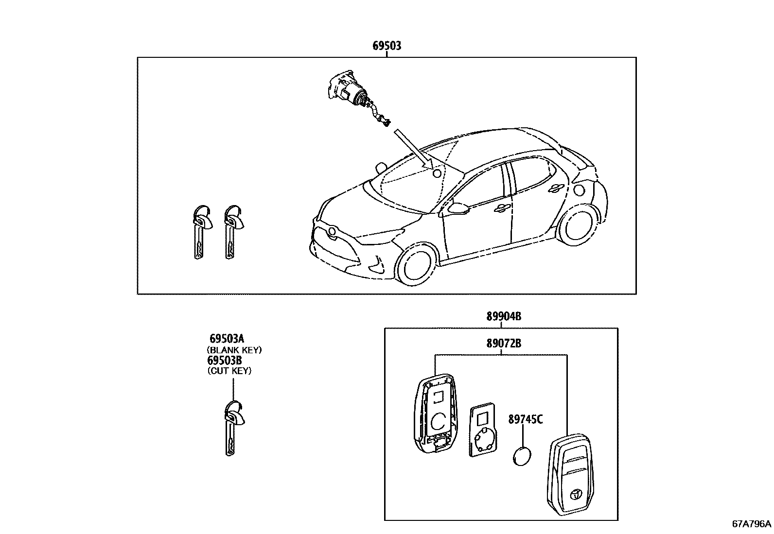 Toyota YARIS 锁芯组件 EPC diagram — 67A796A