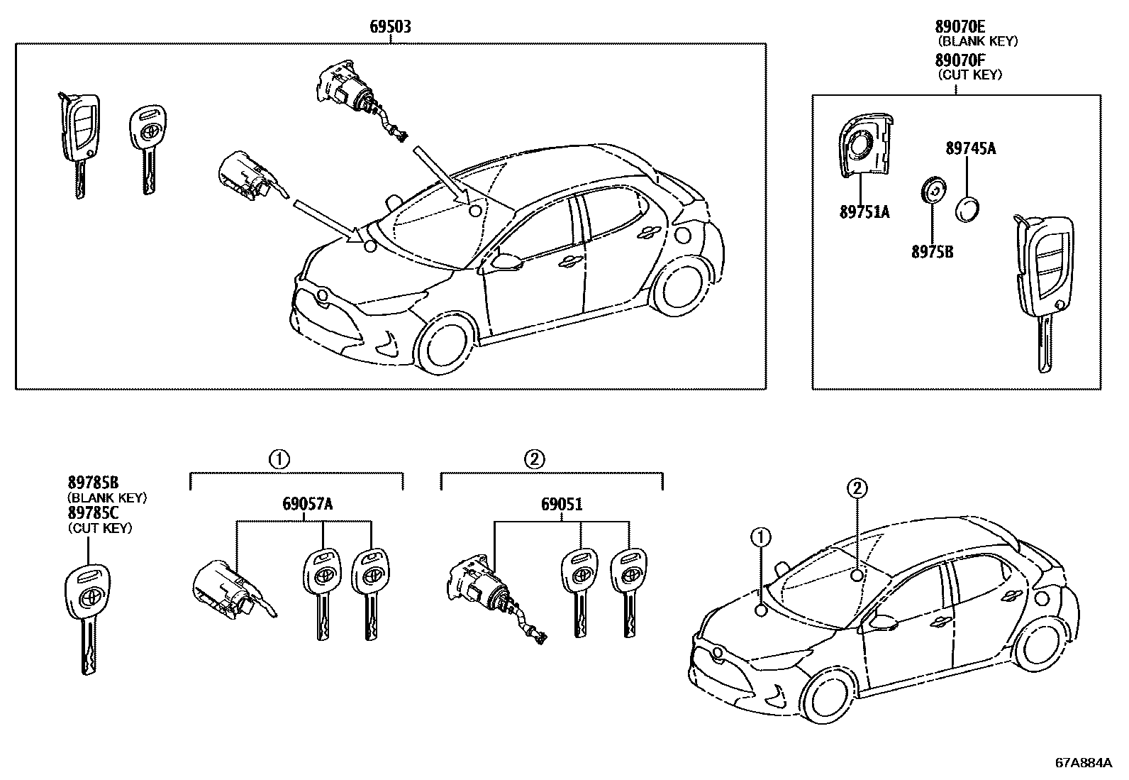 Toyota YARIS 锁芯组件 EPC diagram — 67A884A