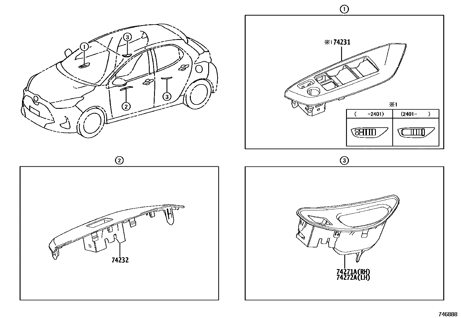 Toyota YARIS 扶手和遮阳板 EPC diagram — 746888