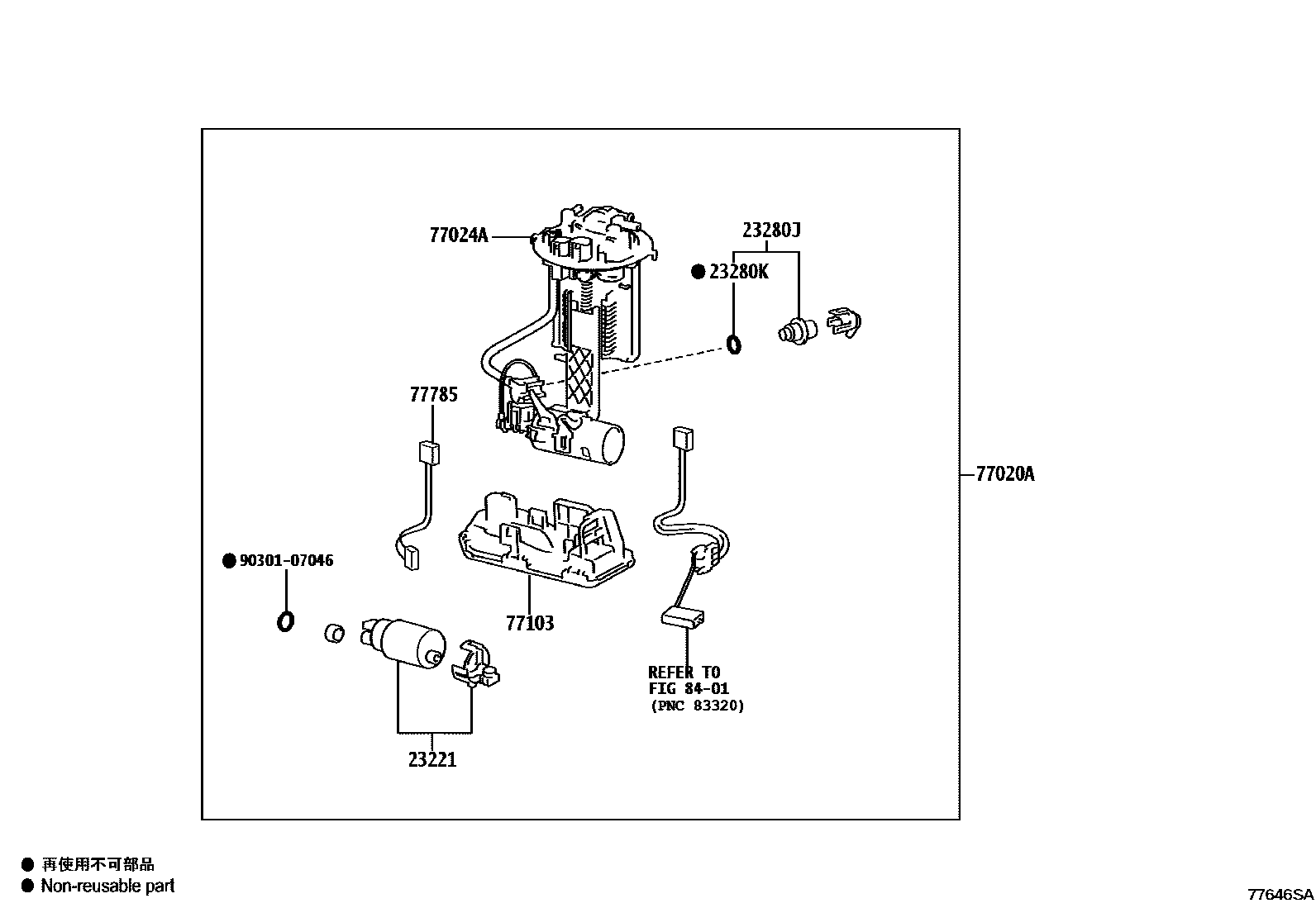 Toyota YARIS 燃油箱和燃油管 EPC diagram — 77646SA