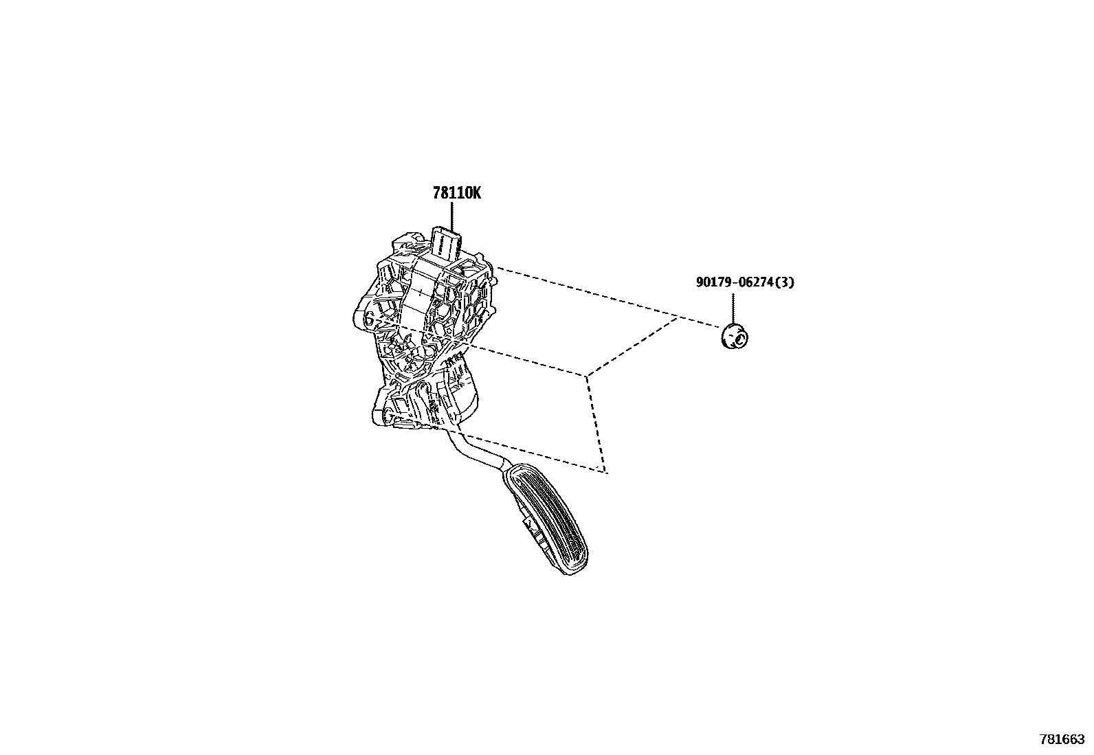 Toyota YARIS accelerator pedal connecting rod EPC diagram — 781663