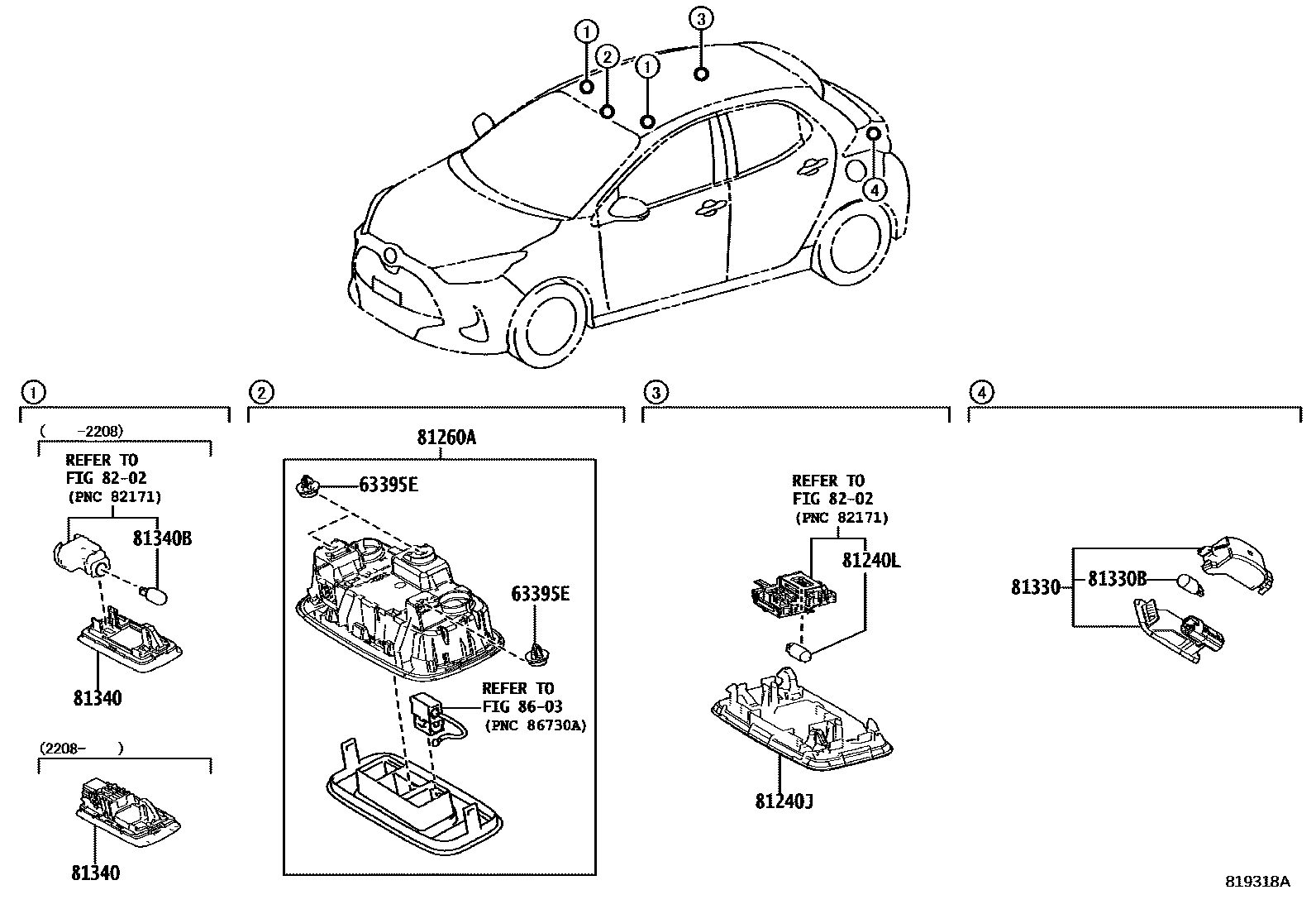 Toyota YARIS 车内灯 EPC diagram — 819318A