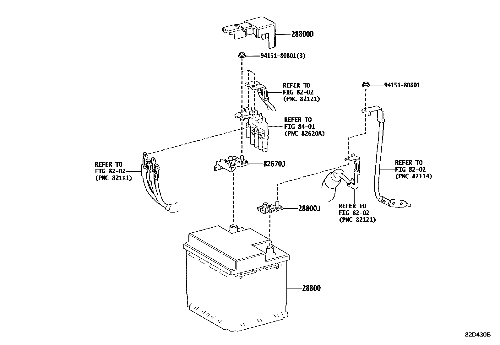 Toyota YARIS 蓄电池和蓄电池电缆 EPC diagram — 82D430B