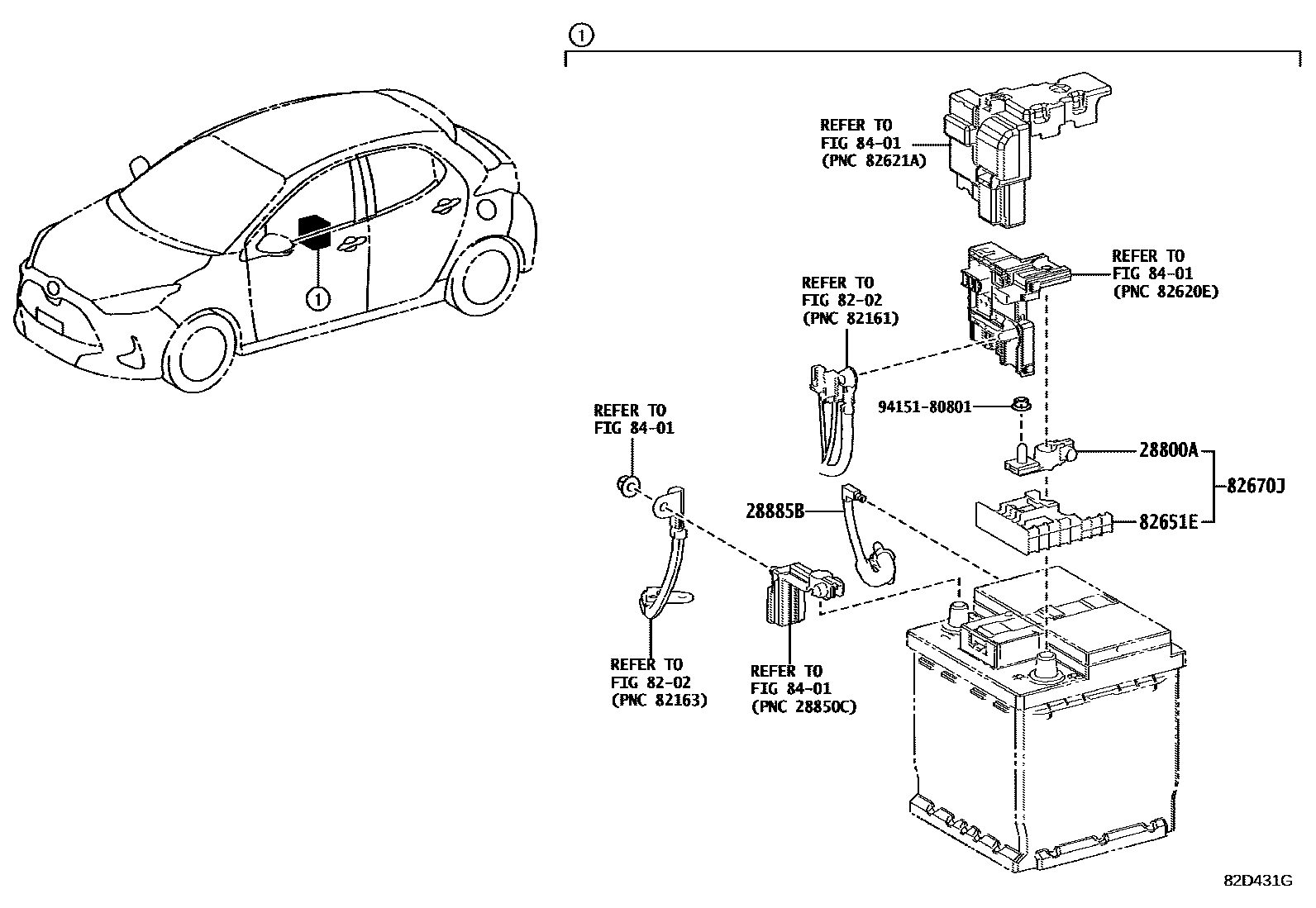 Toyota YARIS 蓄电池和蓄电池电缆 EPC diagram — 82D431G