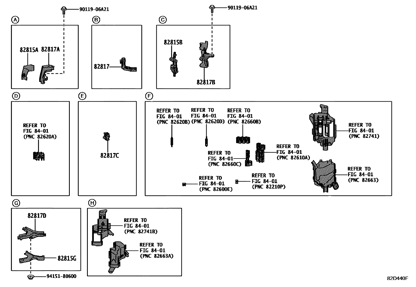 Toyota YARIS 线束和卡夹 EPC diagram — 82D440F