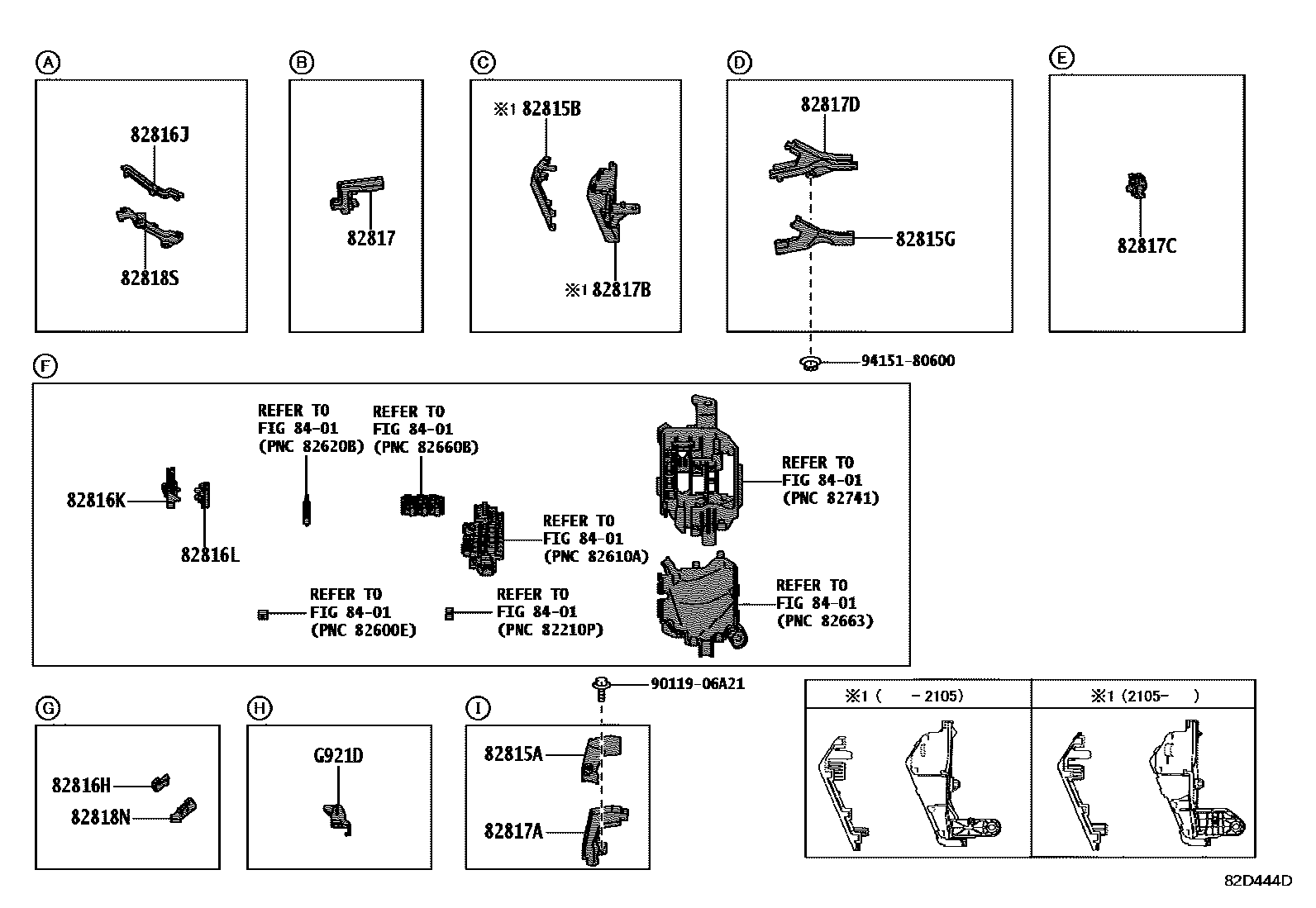 Toyota YARIS 线束和卡夹 EPC diagram — 82D444D