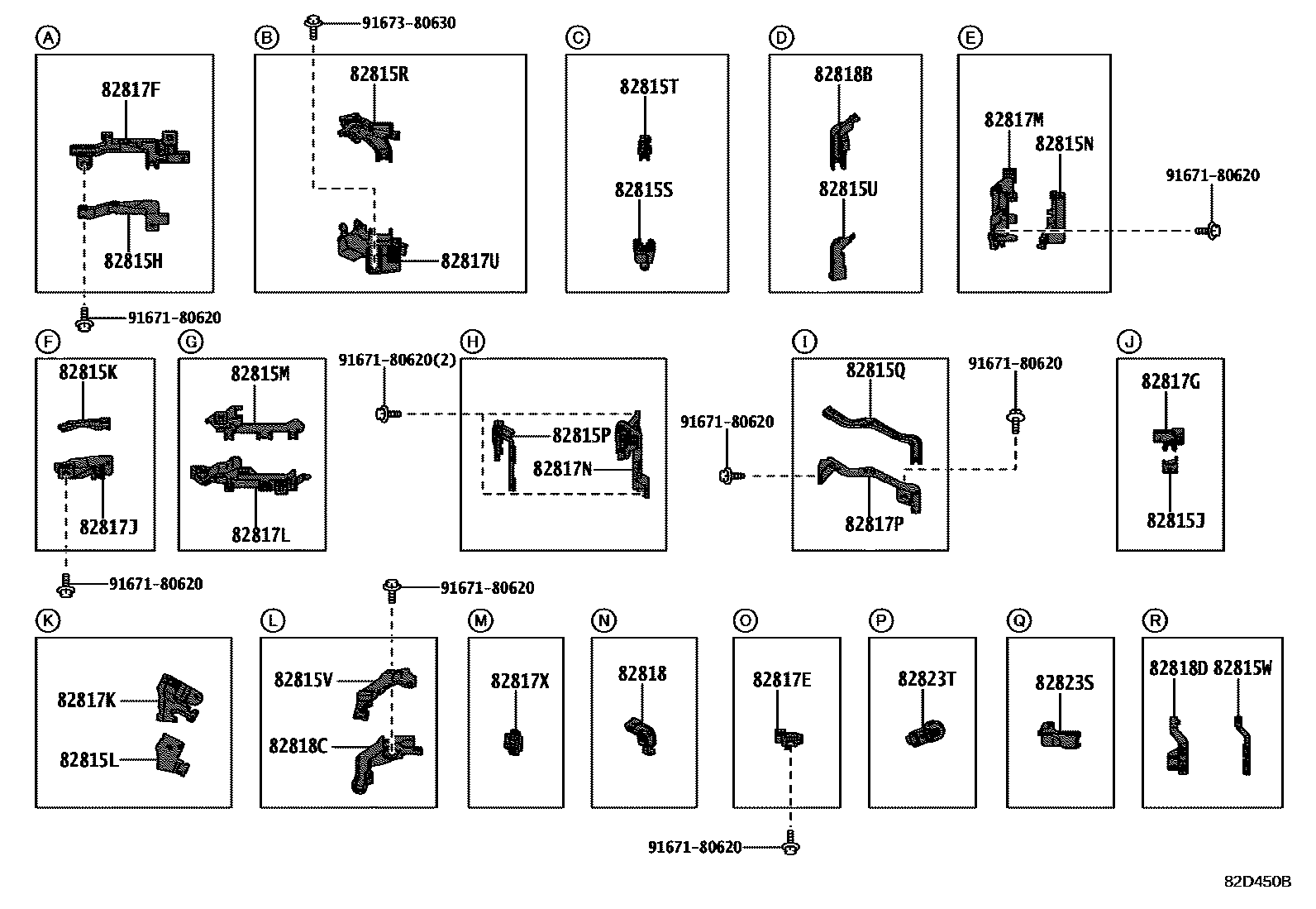 Toyota YARIS 线束和卡夹 EPC diagram — 82D450B