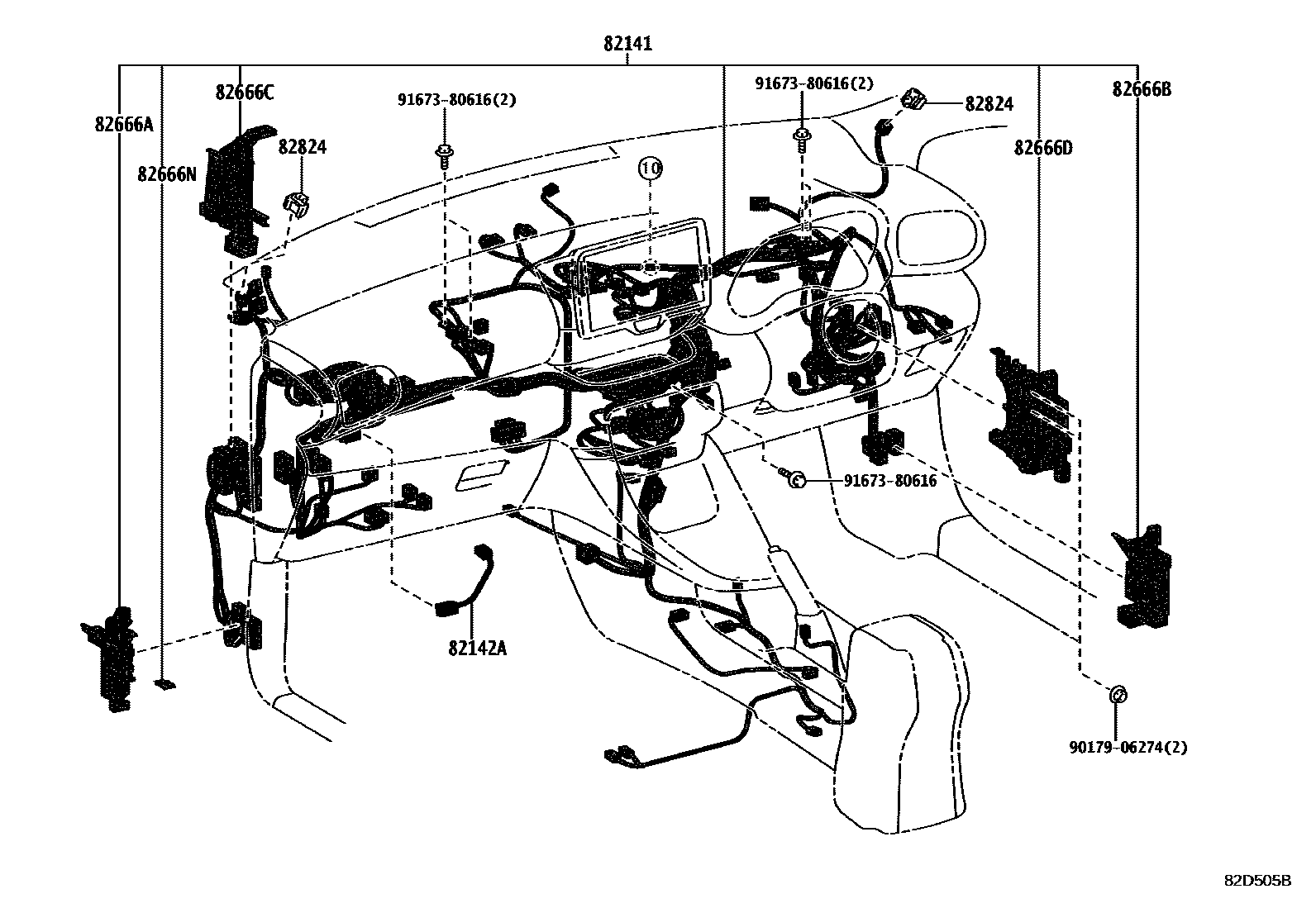 Toyota YARIS 线束和卡夹 EPC diagram — 82D505B