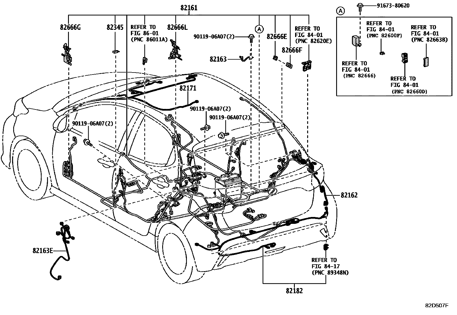 Toyota YARIS 线束和卡夹 EPC diagram — 82D507F
