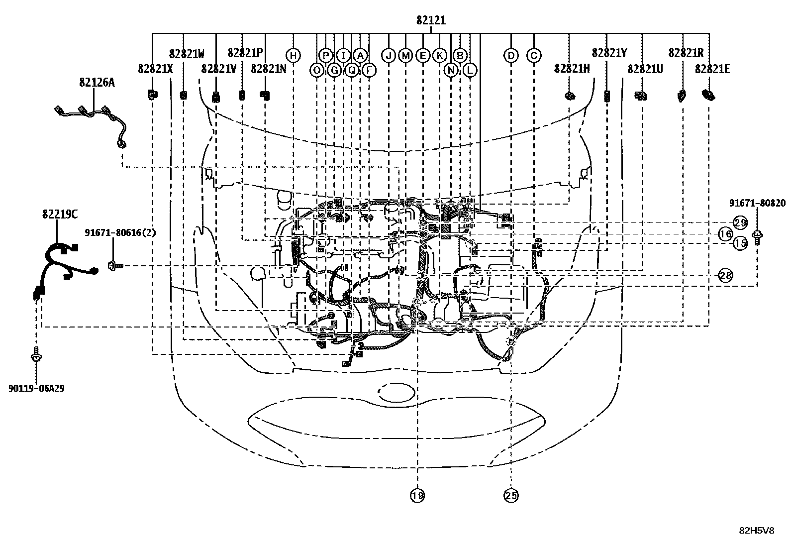 Toyota YARIS 线束和卡夹 EPC diagram — 82H5V8