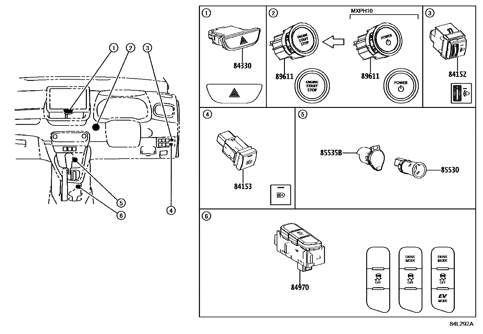 Toyota YARIS 开关和继电器和ECU EPC diagram — 84L292A
