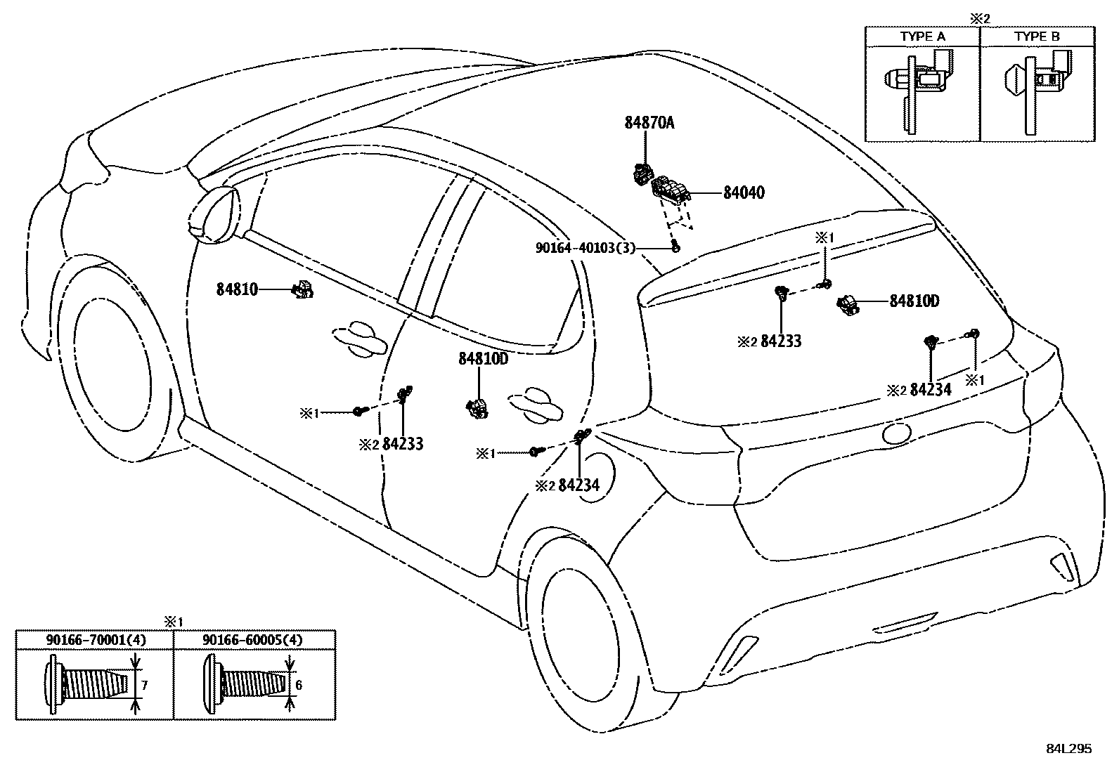 Toyota YARIS 开关和继电器和ECU EPC diagram — 84L295