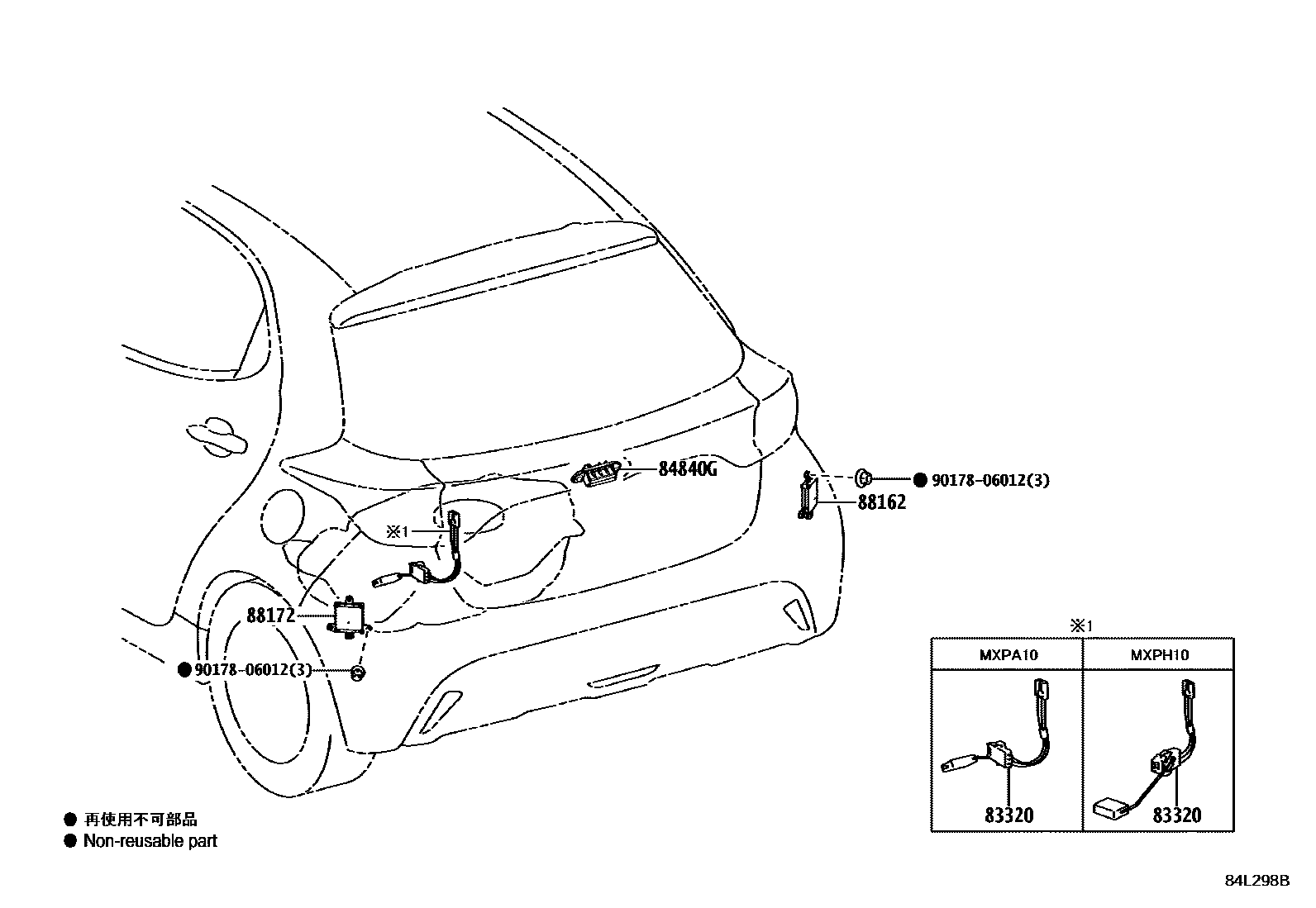 Toyota YARIS 开关和继电器和ECU EPC diagram — 84L298B