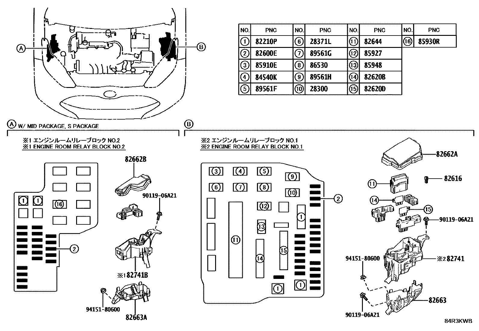 Toyota YARIS 开关和继电器和ECU EPC diagram — 84R3KWB