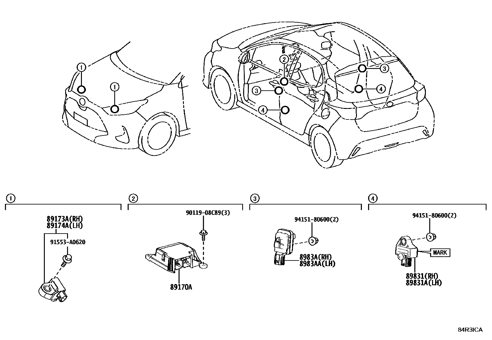 Toyota YARIS 空气囊 EPC diagram — 84R3ICA