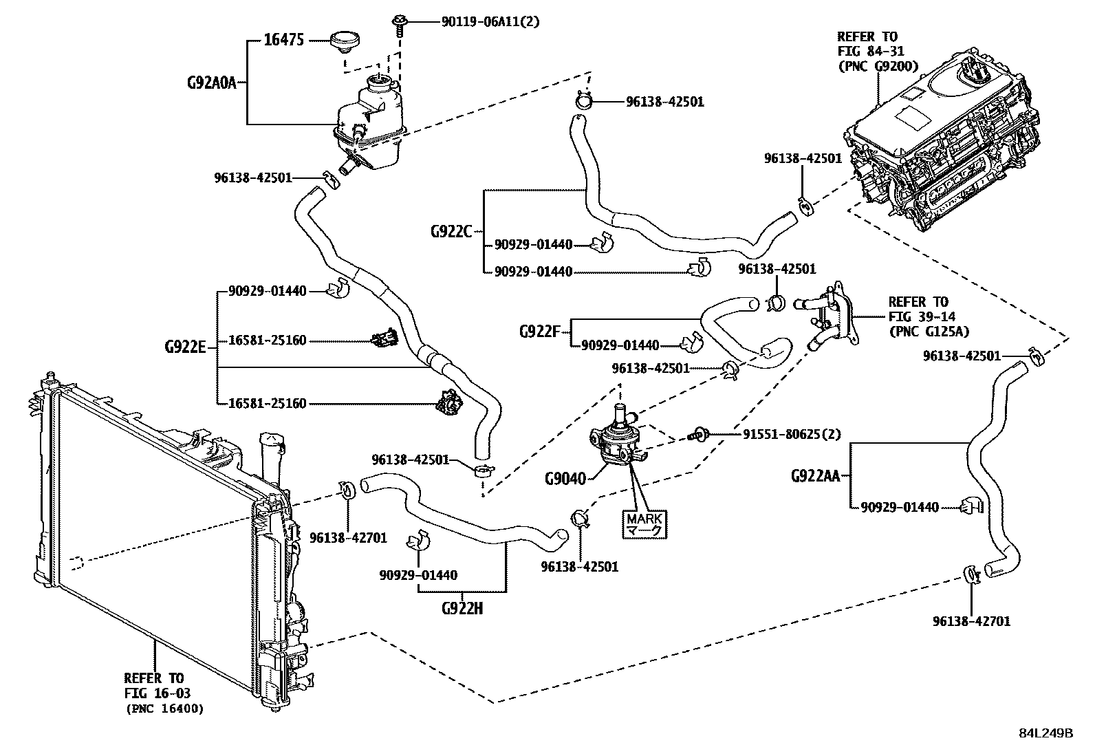 Toyota YARIS 逆变器冷却系统 EPC diagram — 84L249B