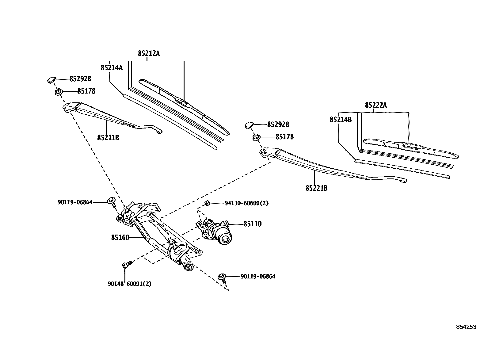 Toyota YARIS 挡风玻璃刮水器 EPC diagram — 854253