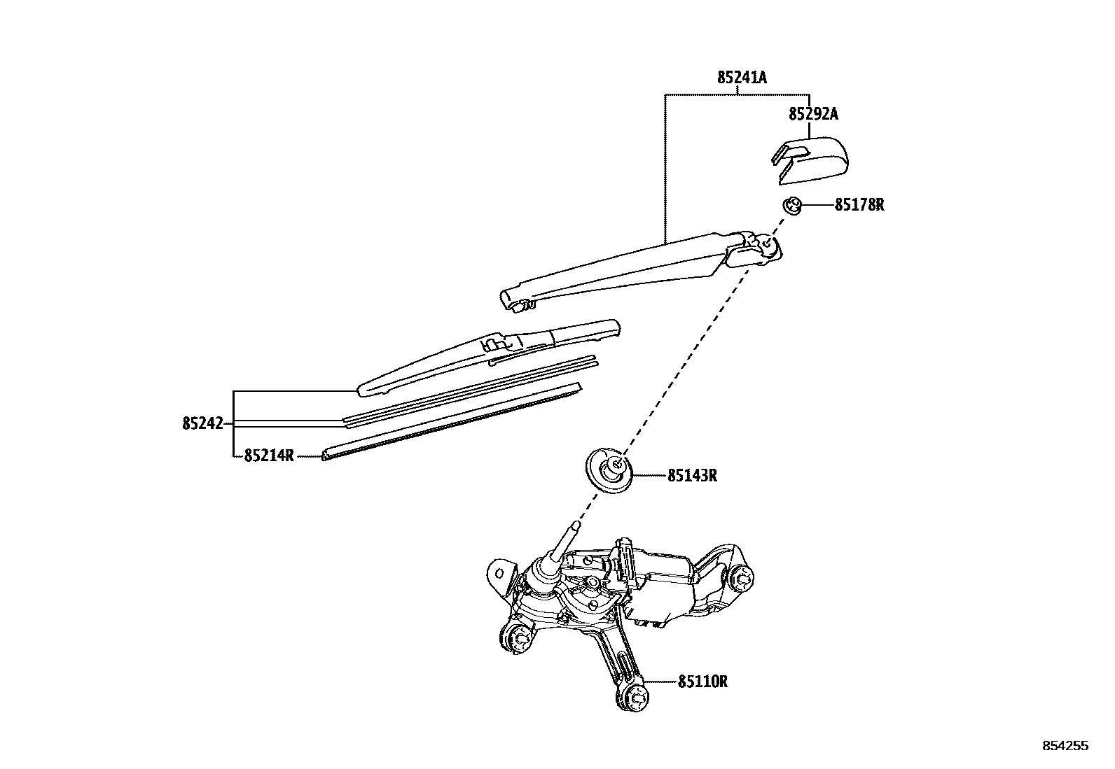 Toyota YARIS 后刮水器 EPC diagram — 854255