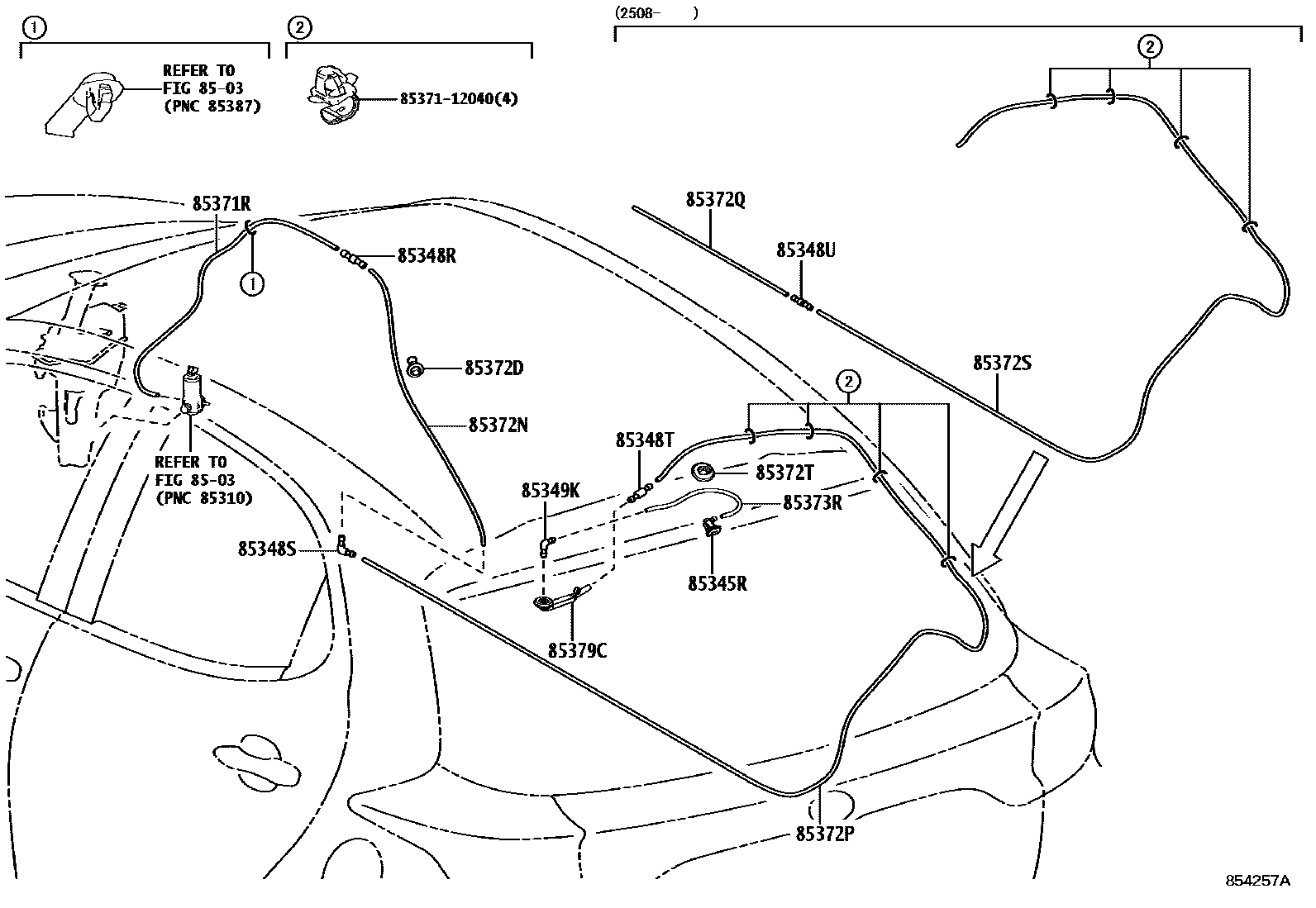 Toyota YARIS 后清洗器 EPC diagram — 854257A