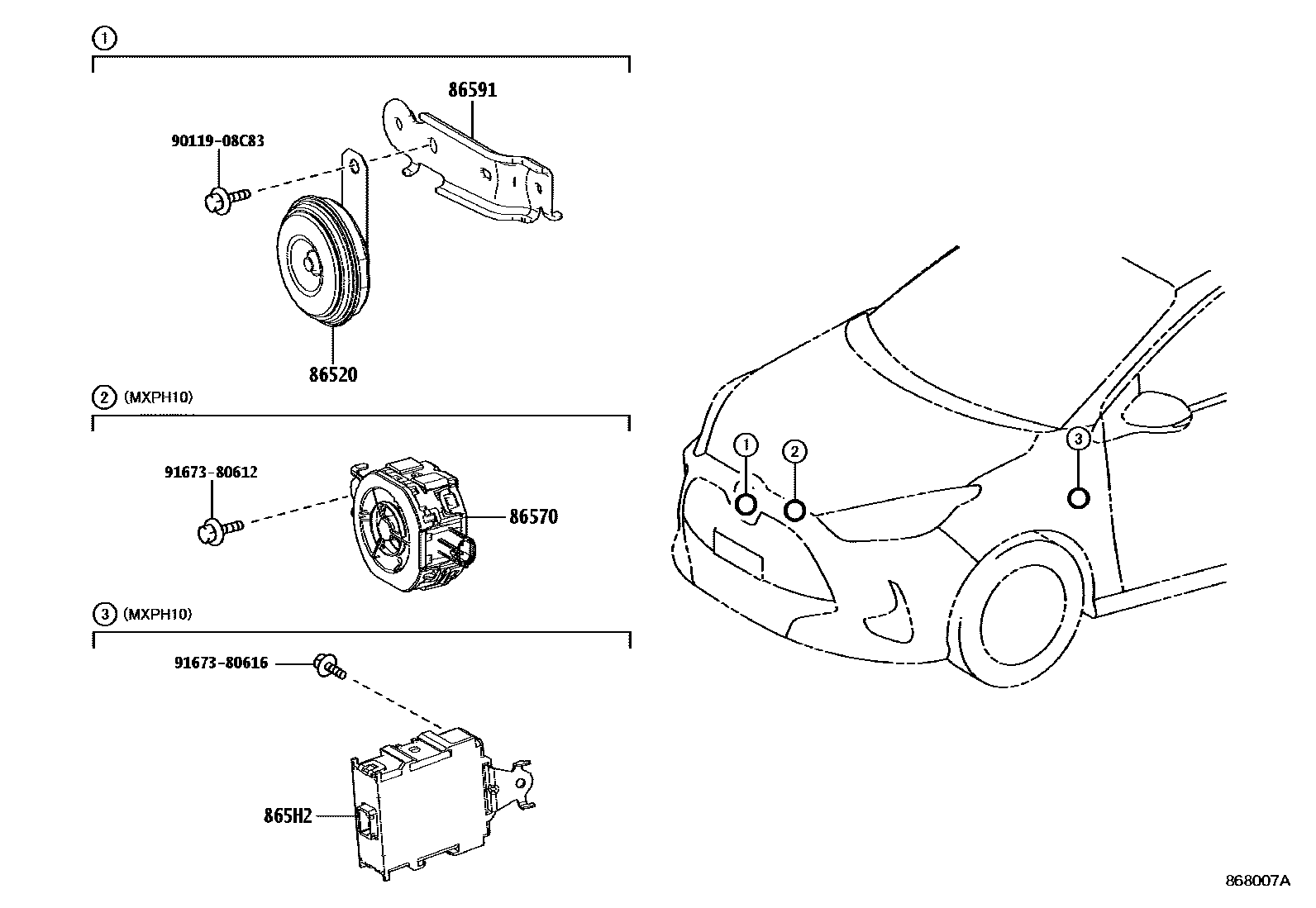 Toyota YARIS 喇叭 EPC diagram — 868007A