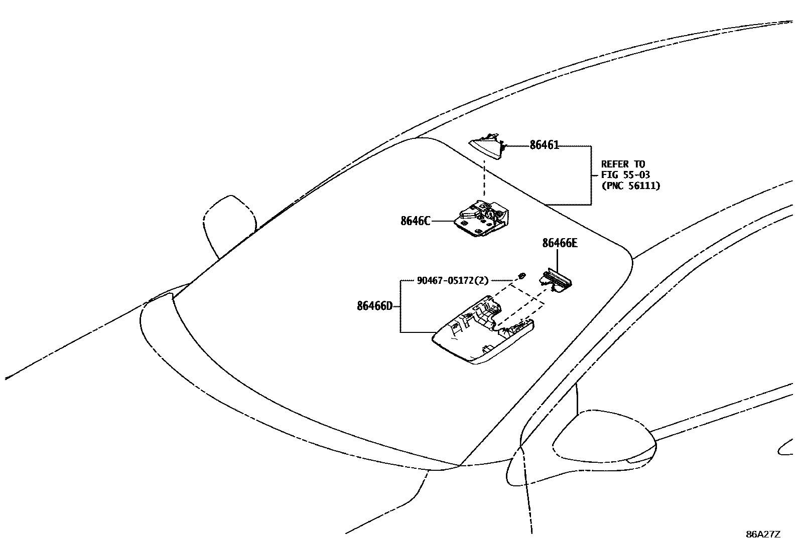 Toyota YARIS 预碰撞安全系统 EPC diagram — 86A27Z