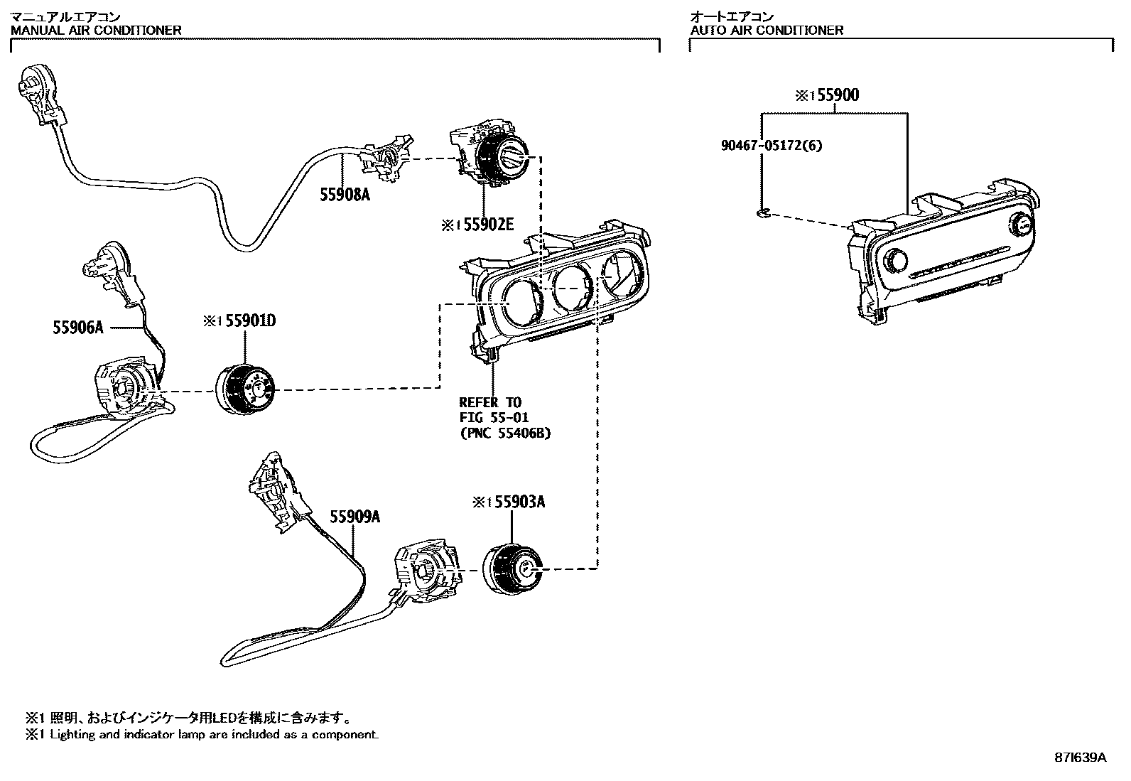 Toyota YARIS 暖风和空调系统 - 控制器和风管 EPC diagram — 87I639A