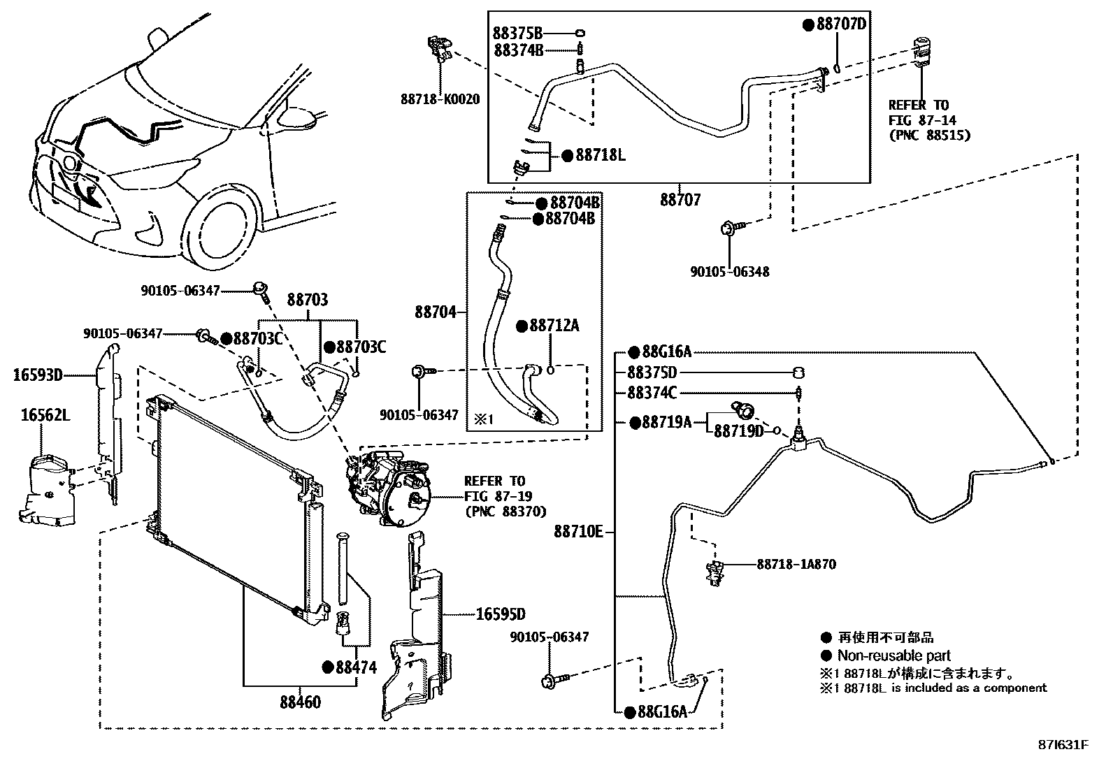 Toyota YARIS Heating & Air Conditioning - Cooler Piping EPC diagram — 87I631F