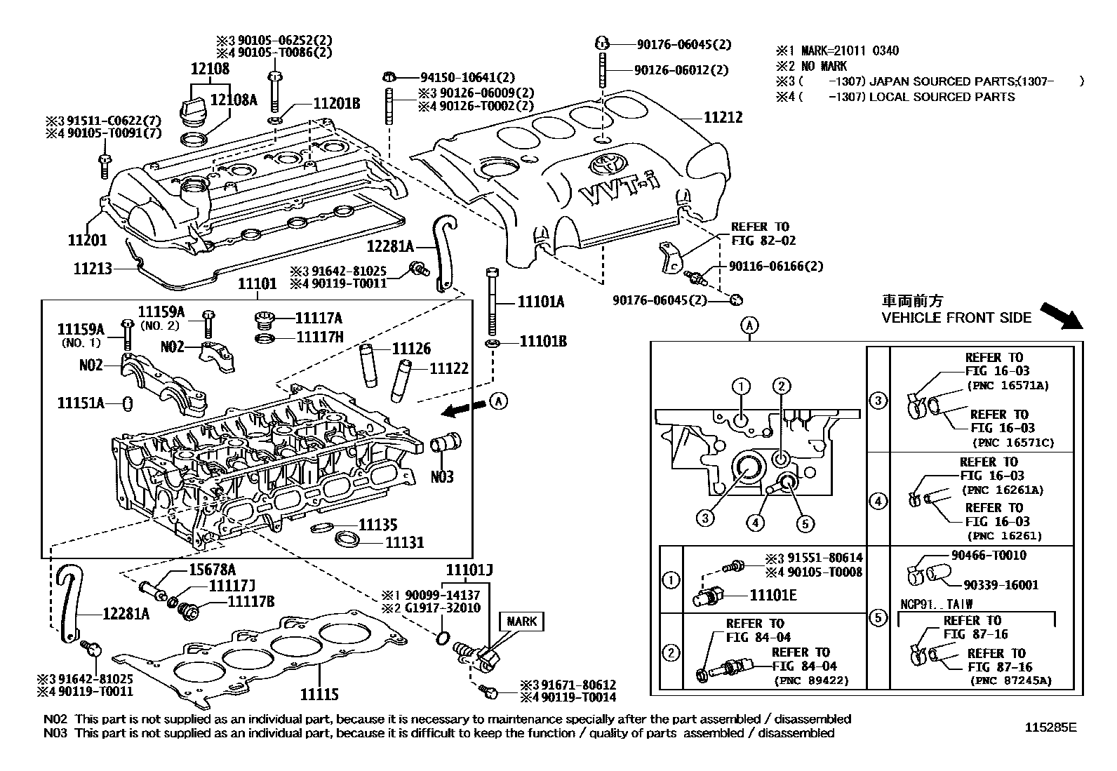 Toyota YARIS Cylinder Head EPC diagram — 115285E