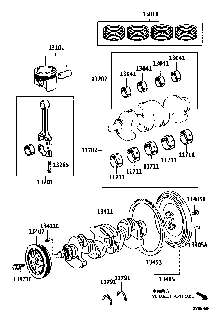 Toyota YARIS Crankshaft & Piston EPC diagram — 130889F