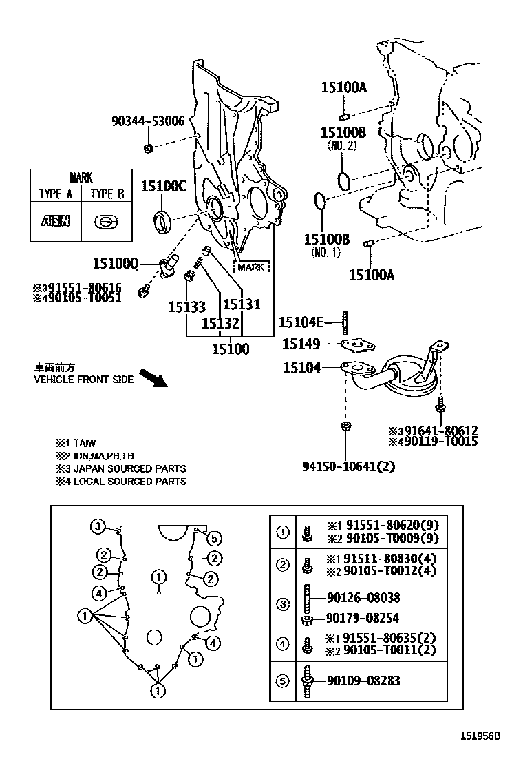 Toyota YARIS Engine Oil Pump EPC diagram — 151956B