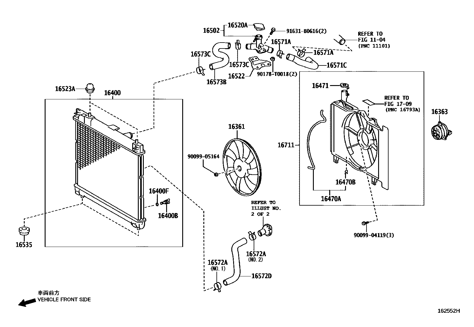 Toyota YARIS RADIATOR & WATER OUTLET EPC diagram — 162552H