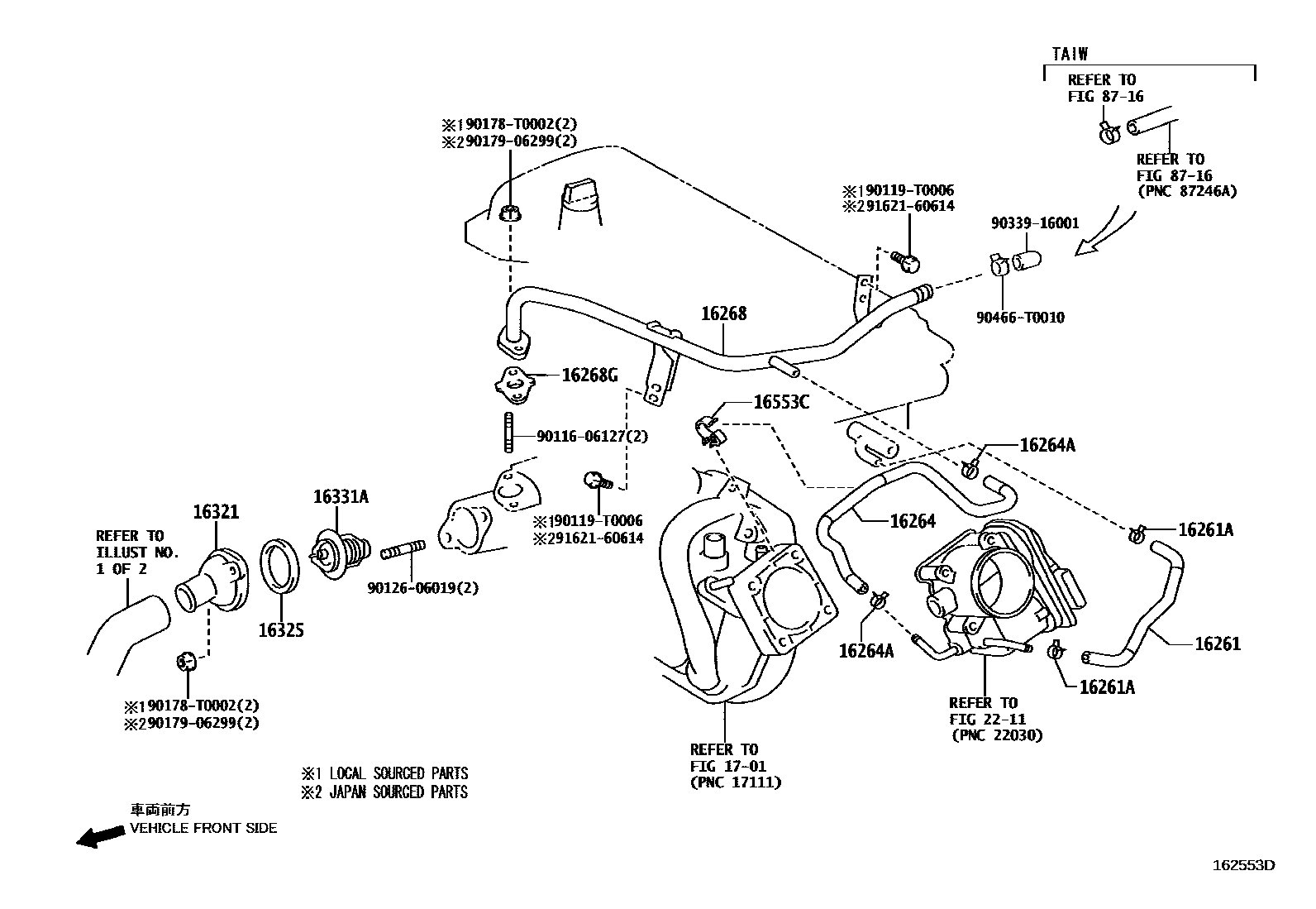 Toyota YARIS RADIATOR & WATER OUTLET EPC diagram — 162553D