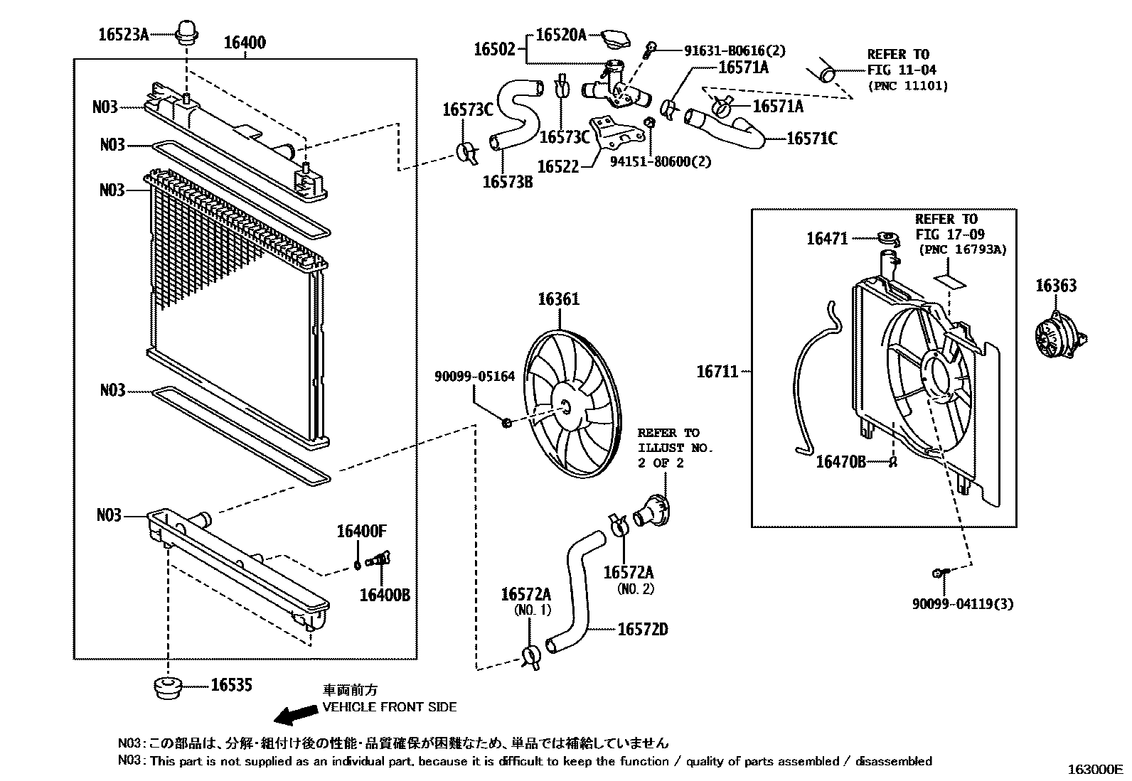 Toyota YARIS RADIATOR & WATER OUTLET EPC diagram — 163000E
