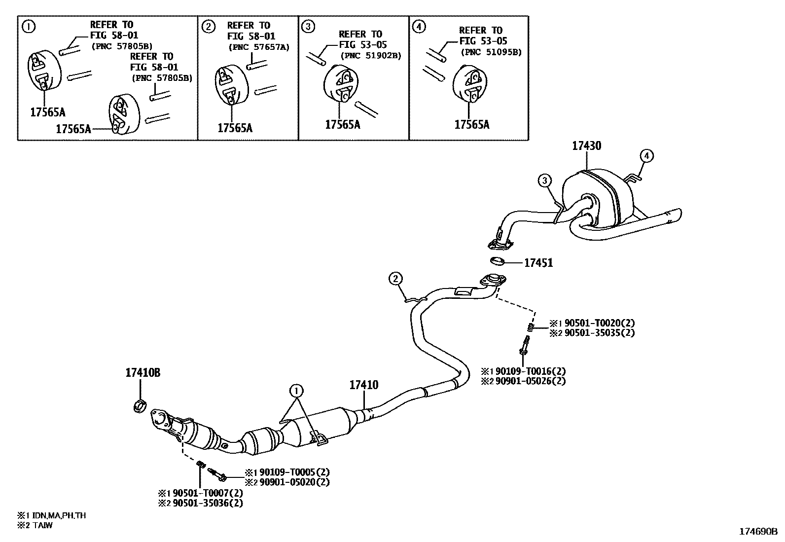 Toyota YARIS Exhaust Pipe EPC diagram — 174690B